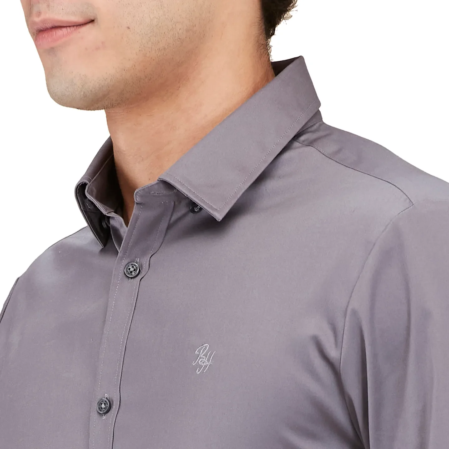 Grey Slim Fit Regular Collar Men's Shirt by Being Human Clothing - Image 5