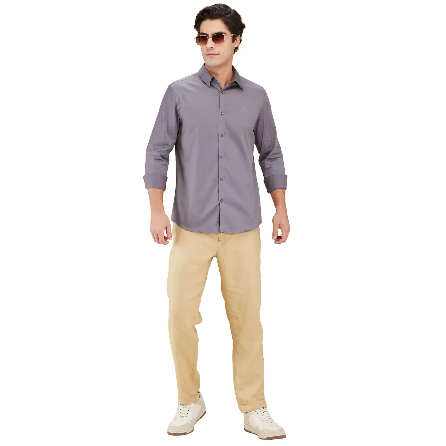 Grey Slim Fit Regular Collar Men's Shirt by Being Human Clothing - Image 6