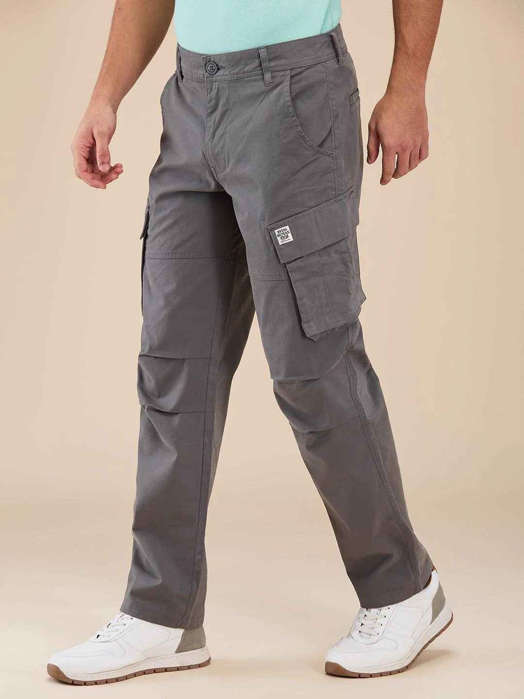 Grey Slim Fit Cargo For Men By Being Human Clothing - Image 2