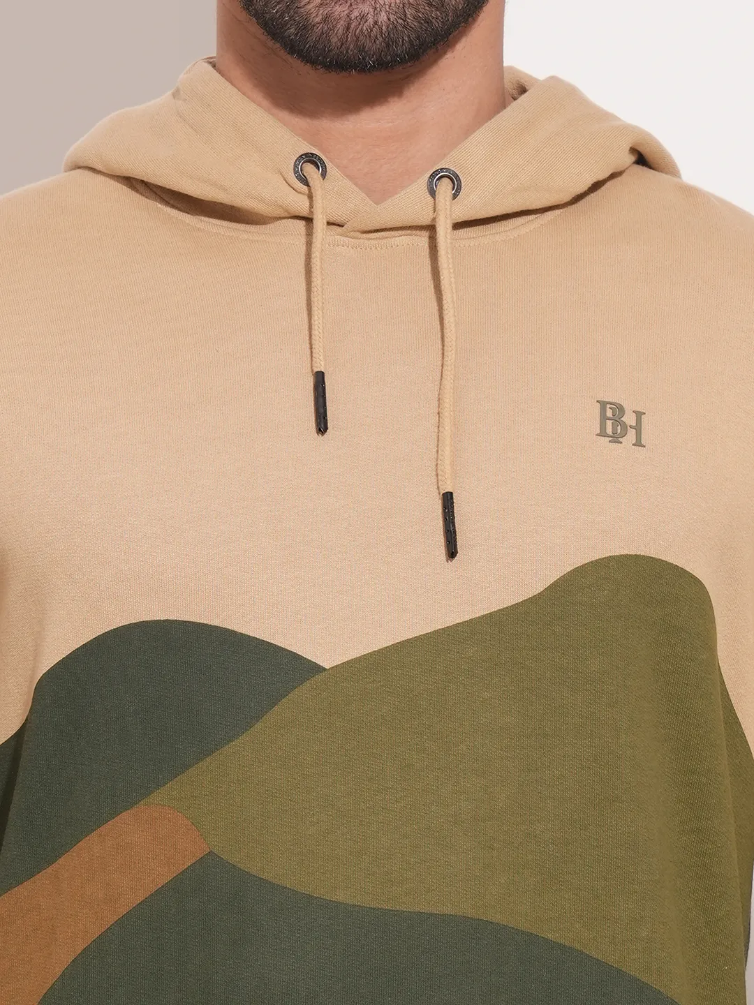 Beige Regular Fit Round Neck Long Sleeves Men's Hoodie by Being Human Clothing - Image 7