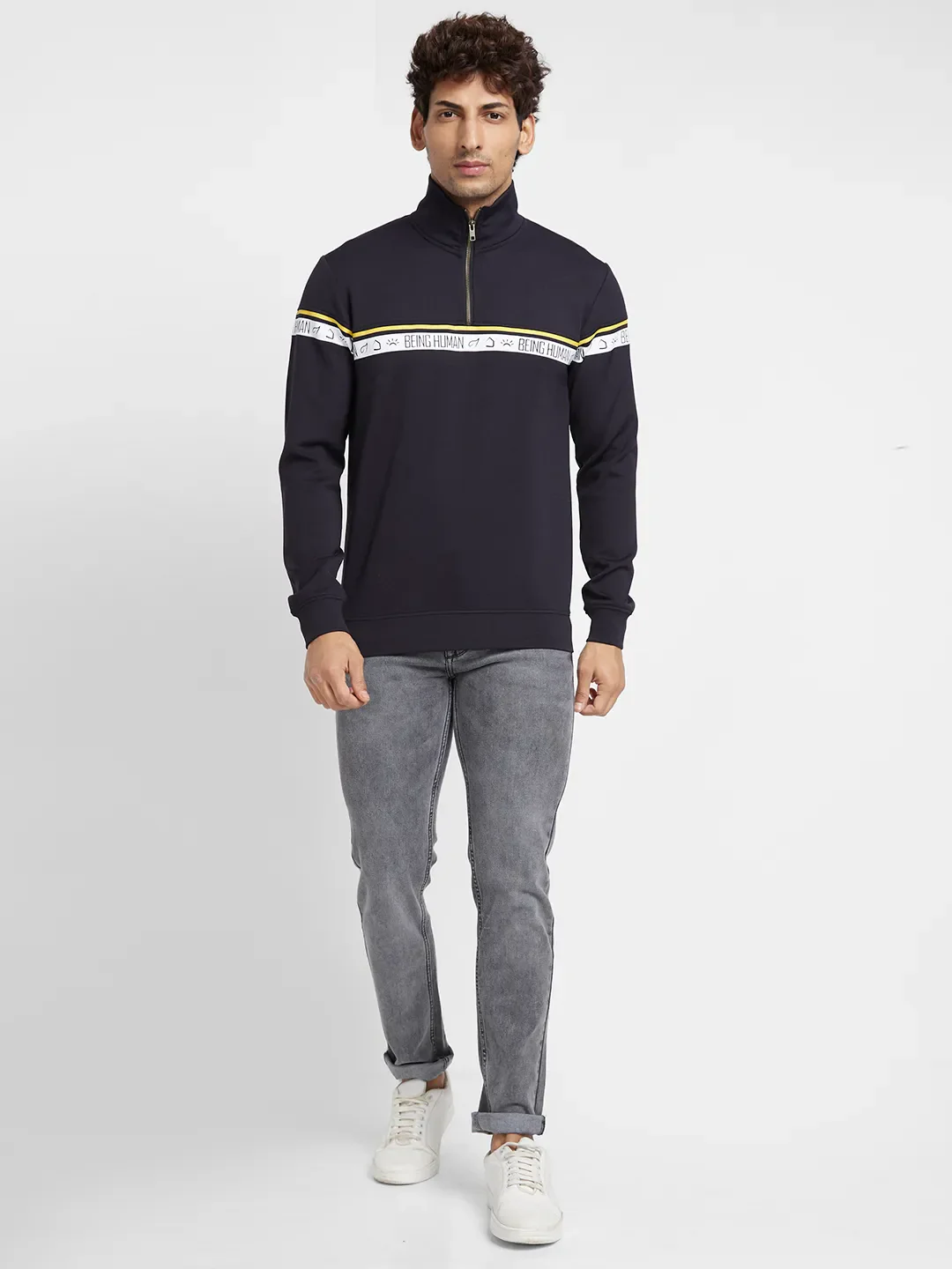 Black Regular Fit  Long Sleeves Men's Hoodie by Being Human Clothing - Image 2