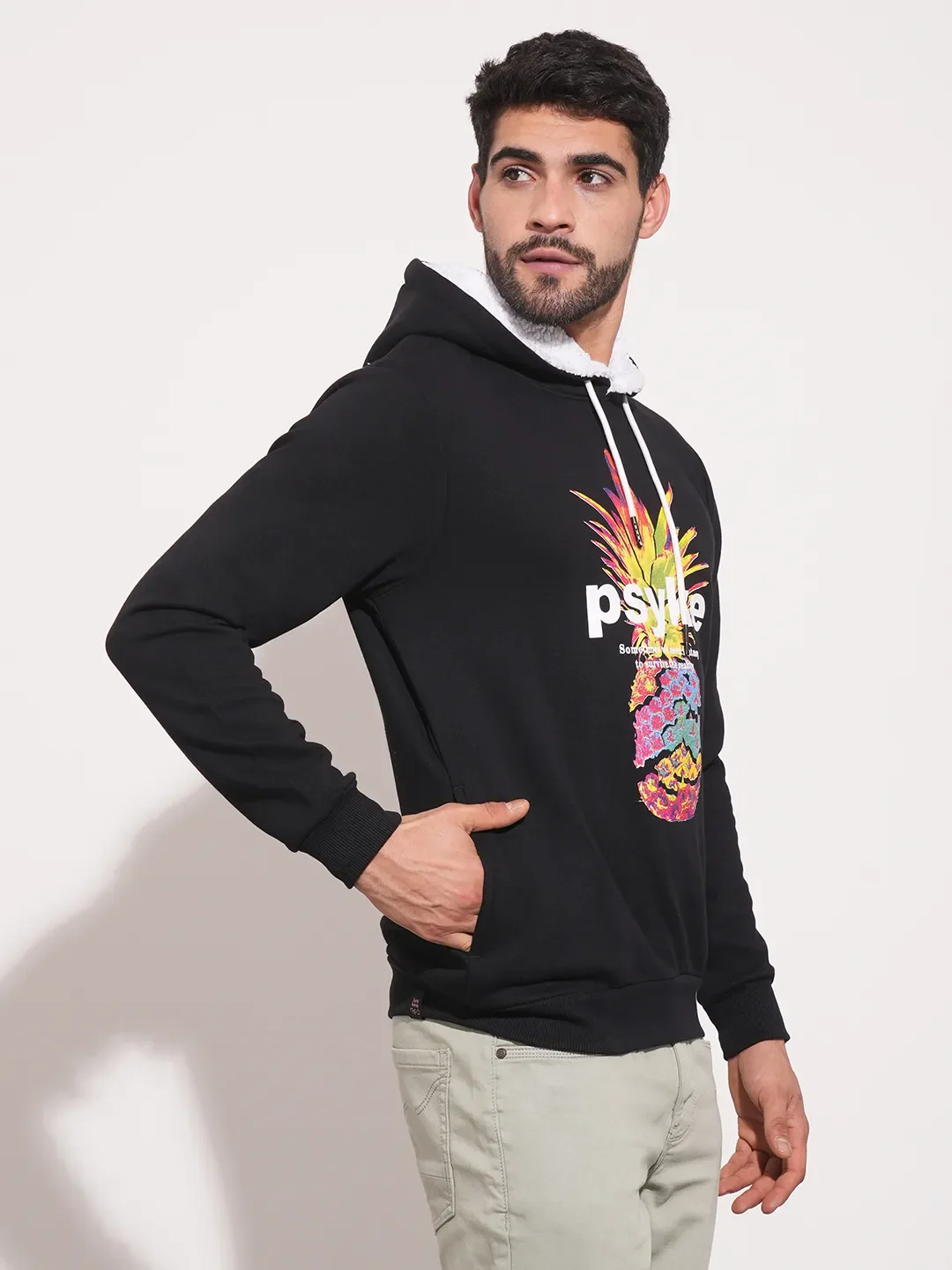 Black Regular Fit  Long Sleeves Men's Hoodie by Being Human Clothing - Image 3