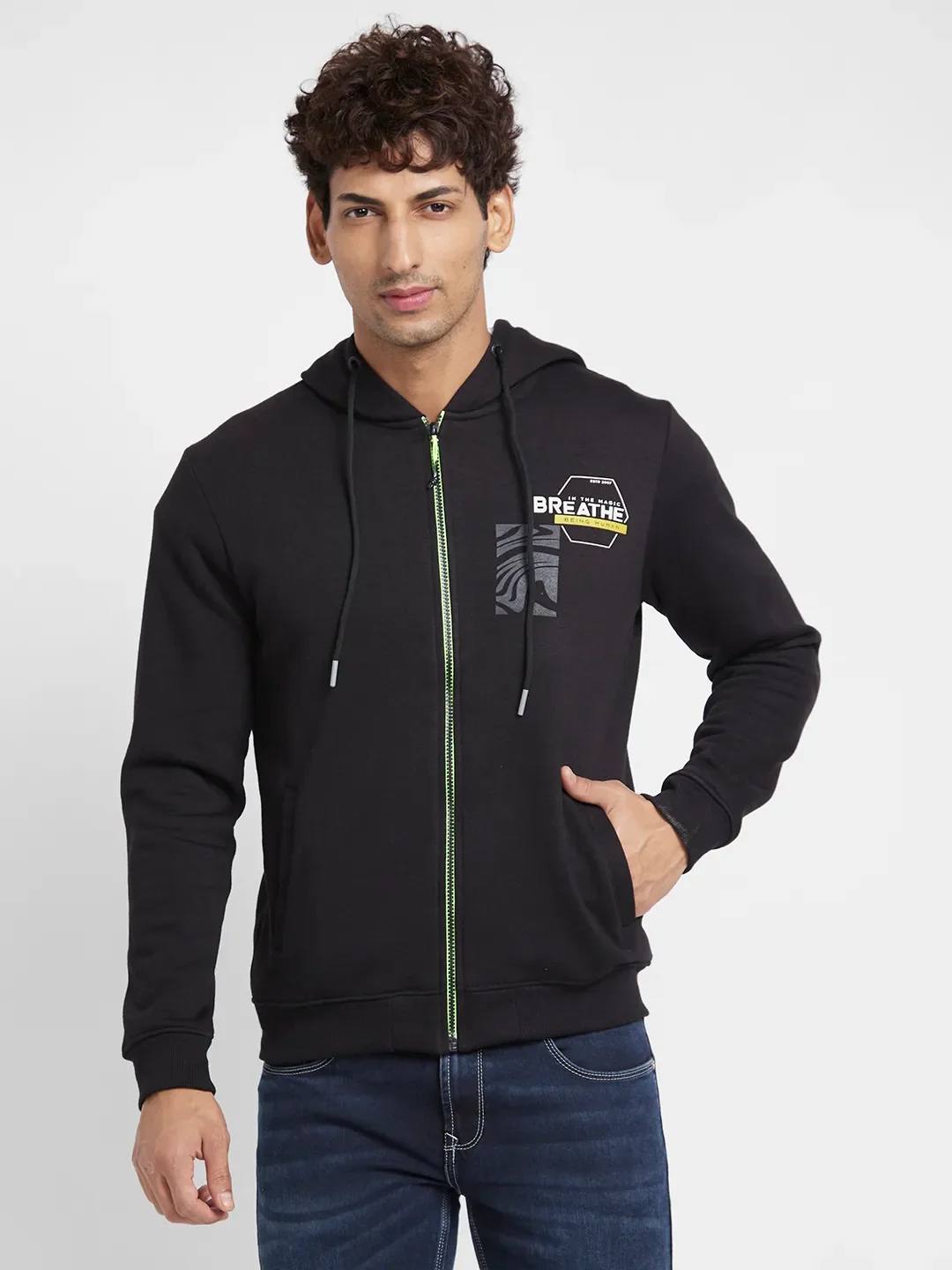 Black Regular Fit Hoodie by Being Human Clothing