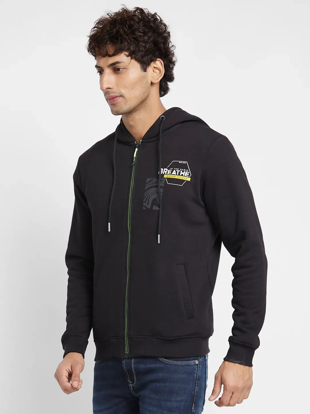 Black Regular Fit Hoodie by Being Human Clothing - Image 3