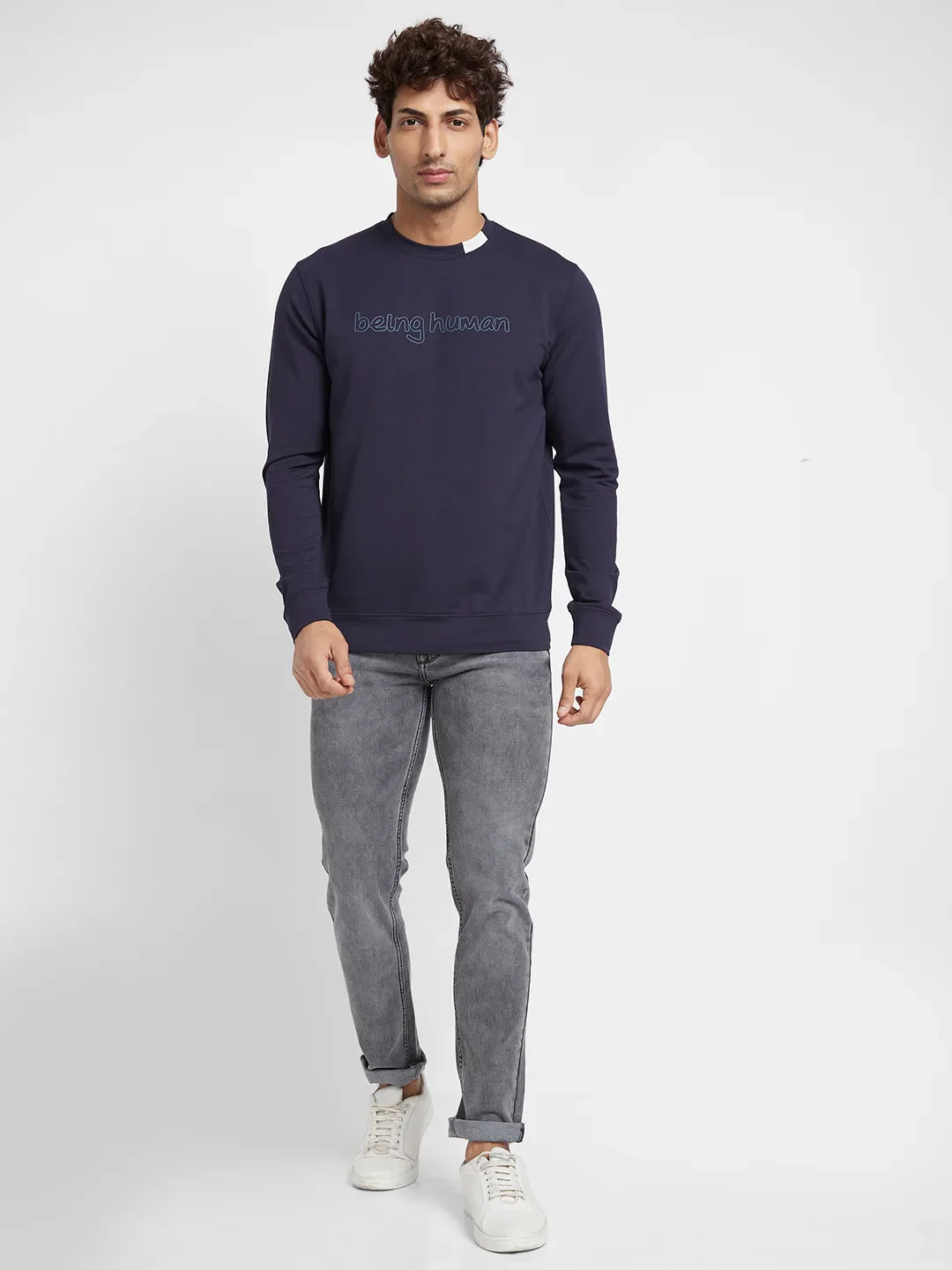 Black Regular Fit Round Neck Men's Hoodie by Being Human Clothing - Image 3