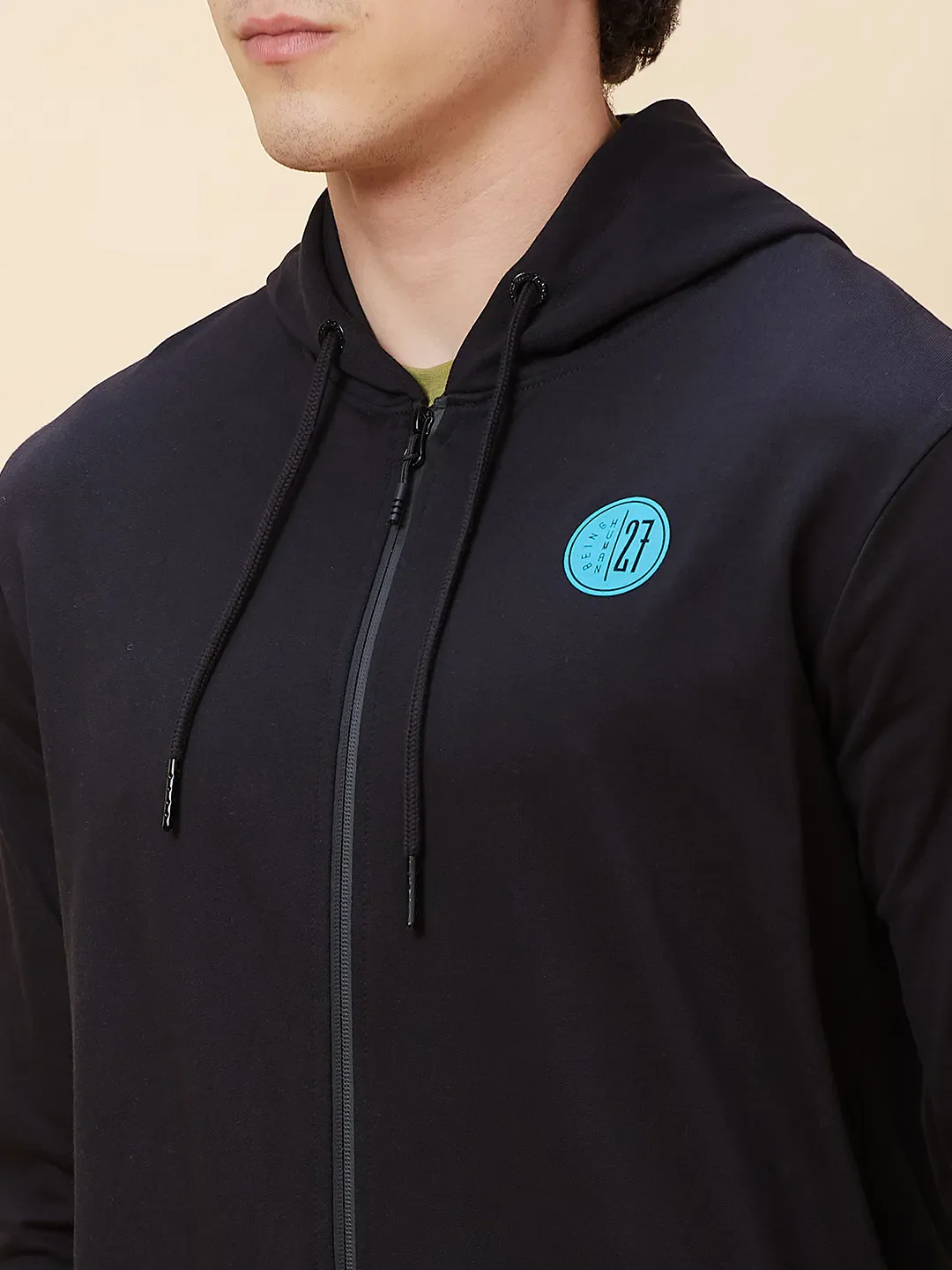 Black Regular Fit Long Sleeves Men's Hoodie by Being Human Clothing - Image 5