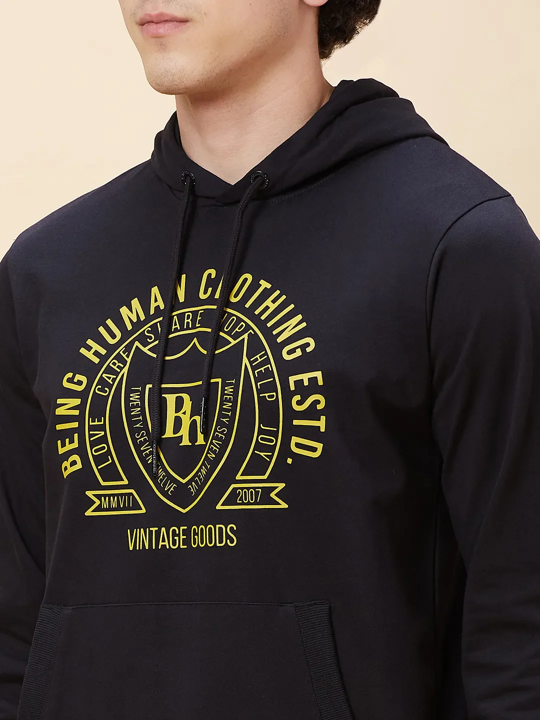Black Regular Fit  Long Sleeves Men's Hoodie by Being Human Clothing - Image 2