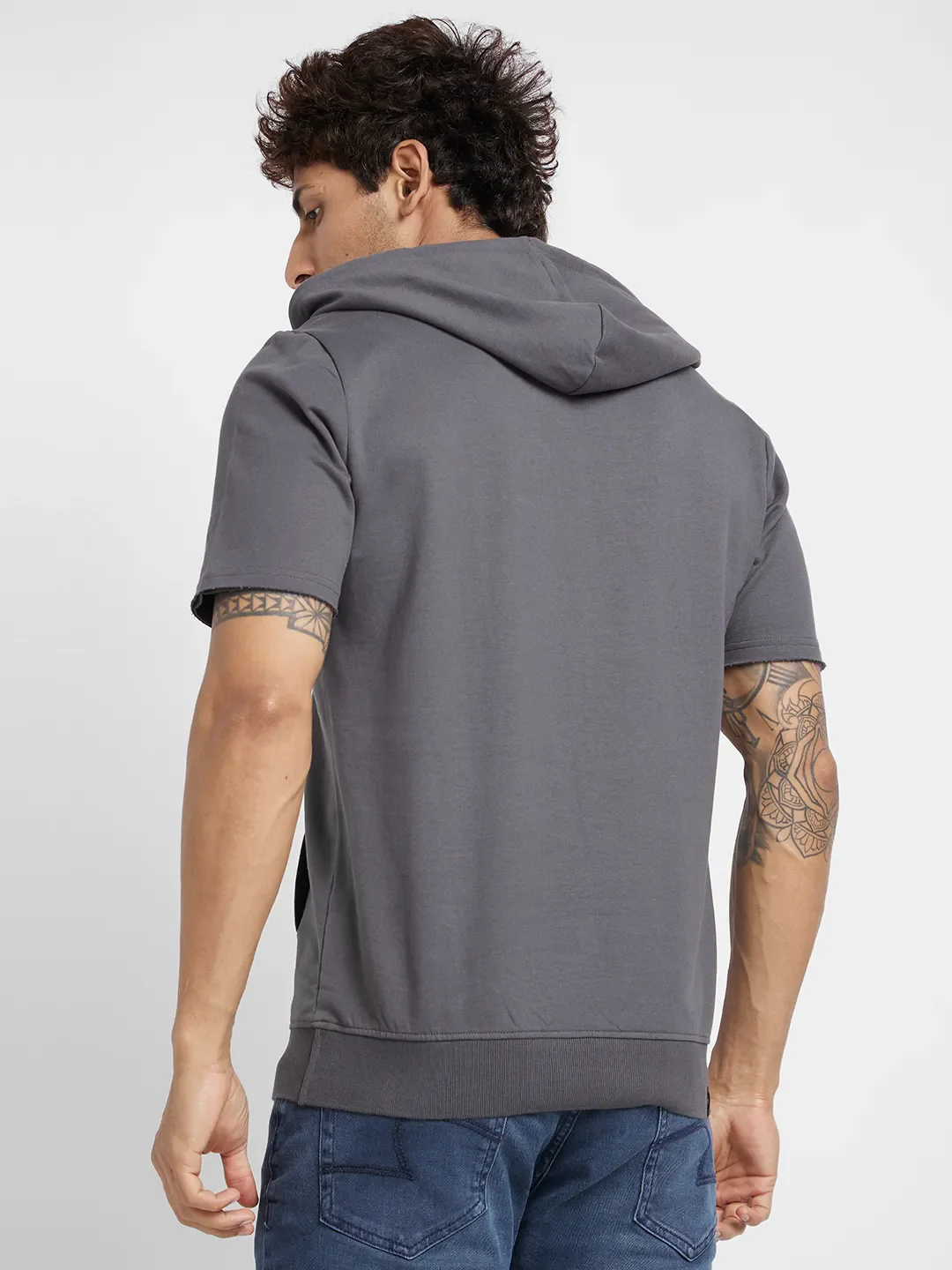 Grey Regular Fit Round Neck Men's Hoodie by Being Human Clothing - Image 4