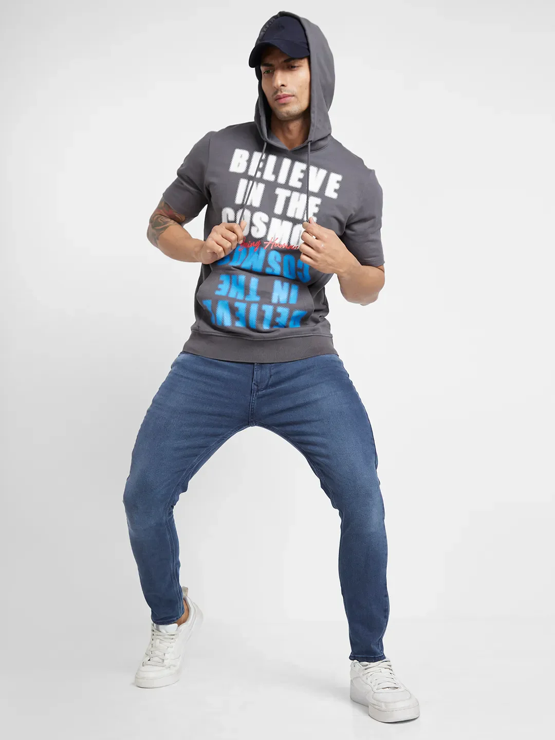 Grey Regular Fit Round Neck Men's Hoodie by Being Human Clothing - Image 6