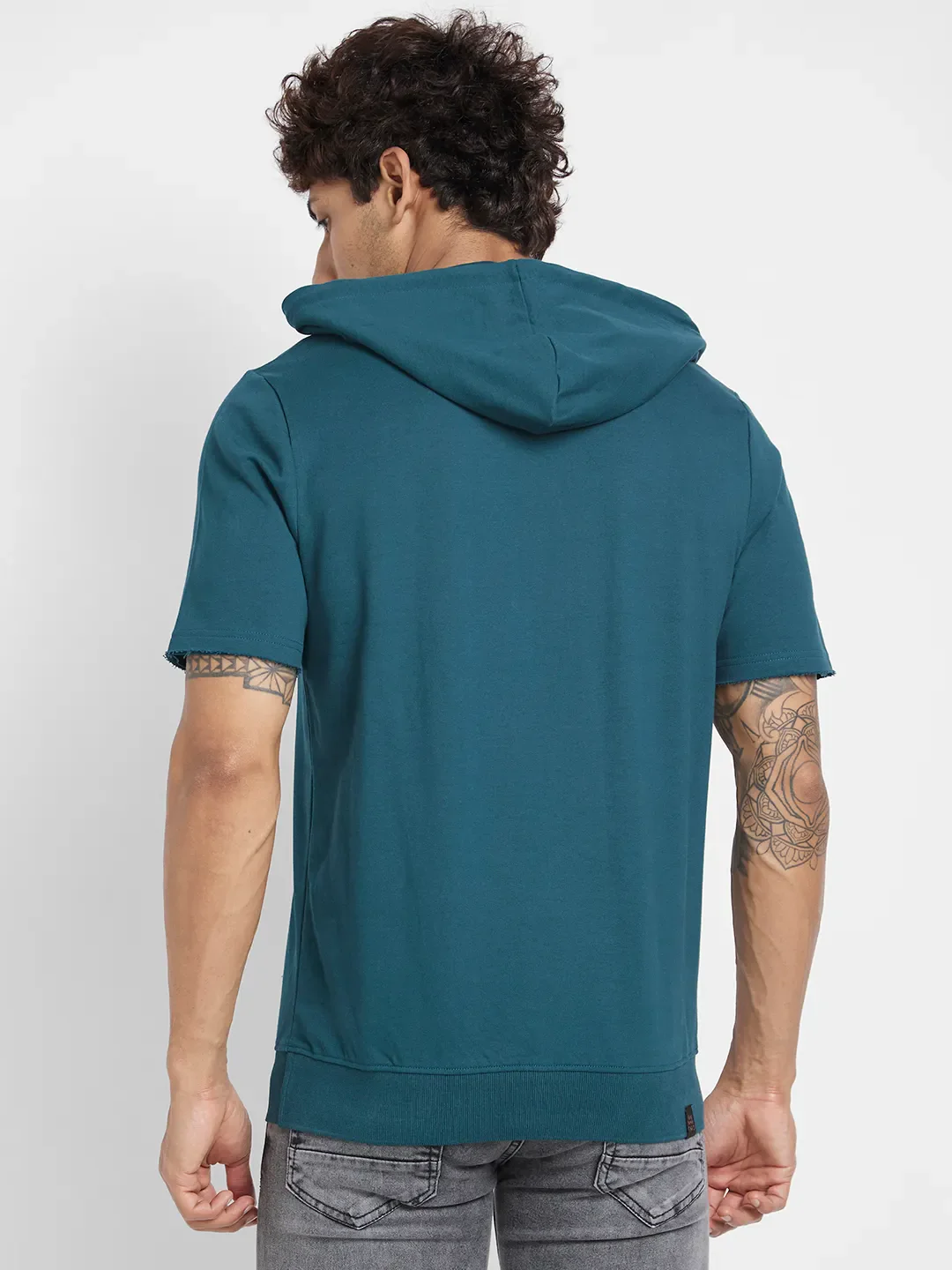 Teal Regular Fit Round Neck Men's Hoodie by Being Human Clothing - Image 4