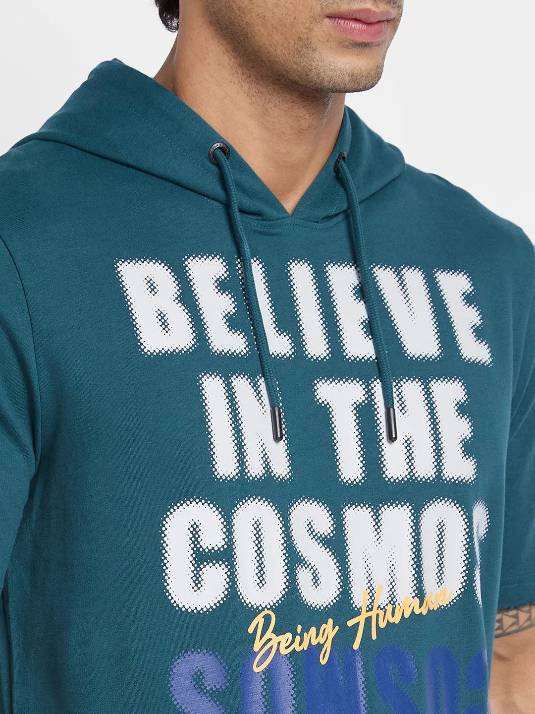 Teal Regular Fit Round Neck Men's Hoodie by Being Human Clothing - Image 5