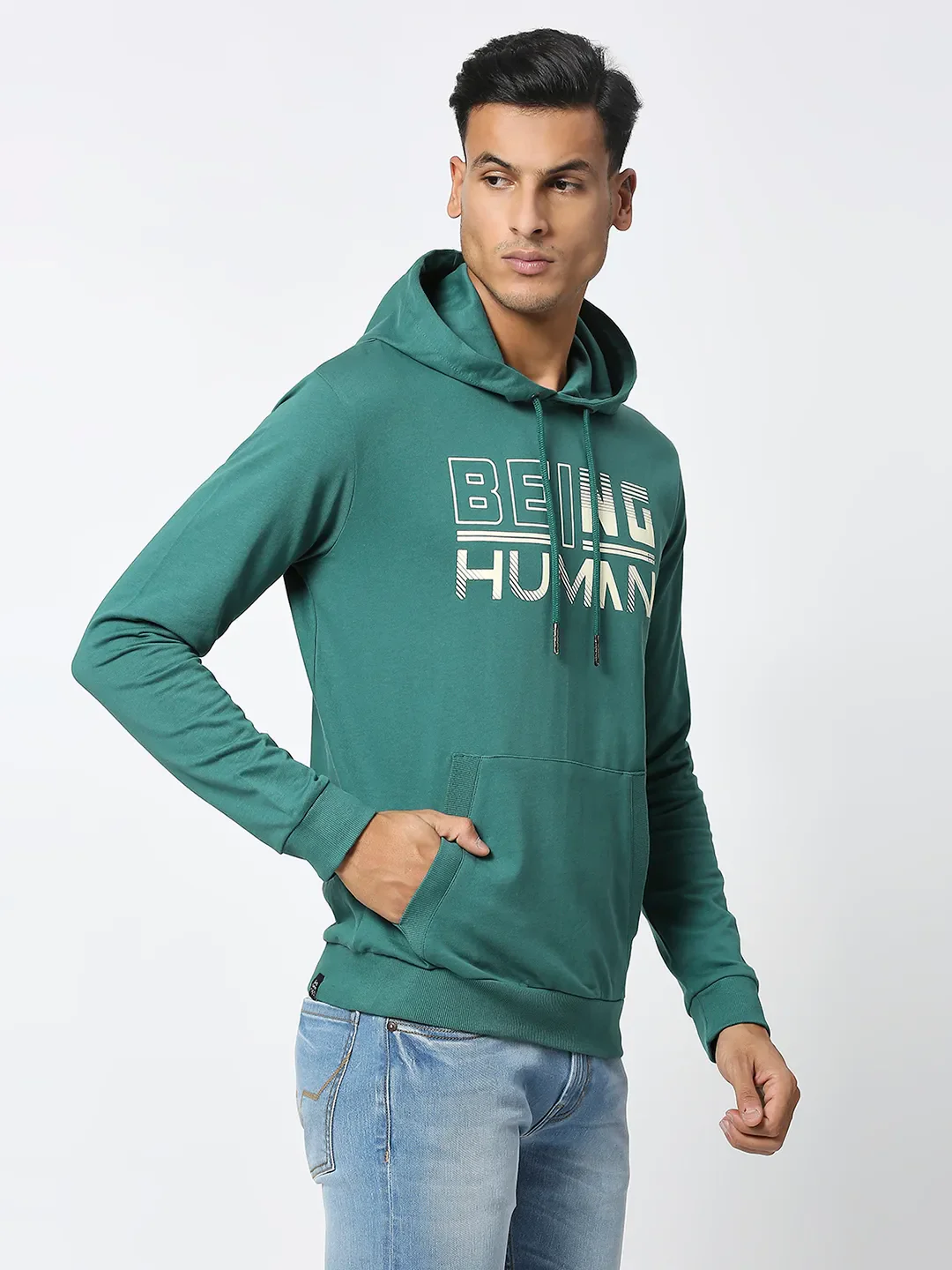 Green Regular Fit  Long Sleeves Men's Hoodie by Being Human Clothing - Image 2