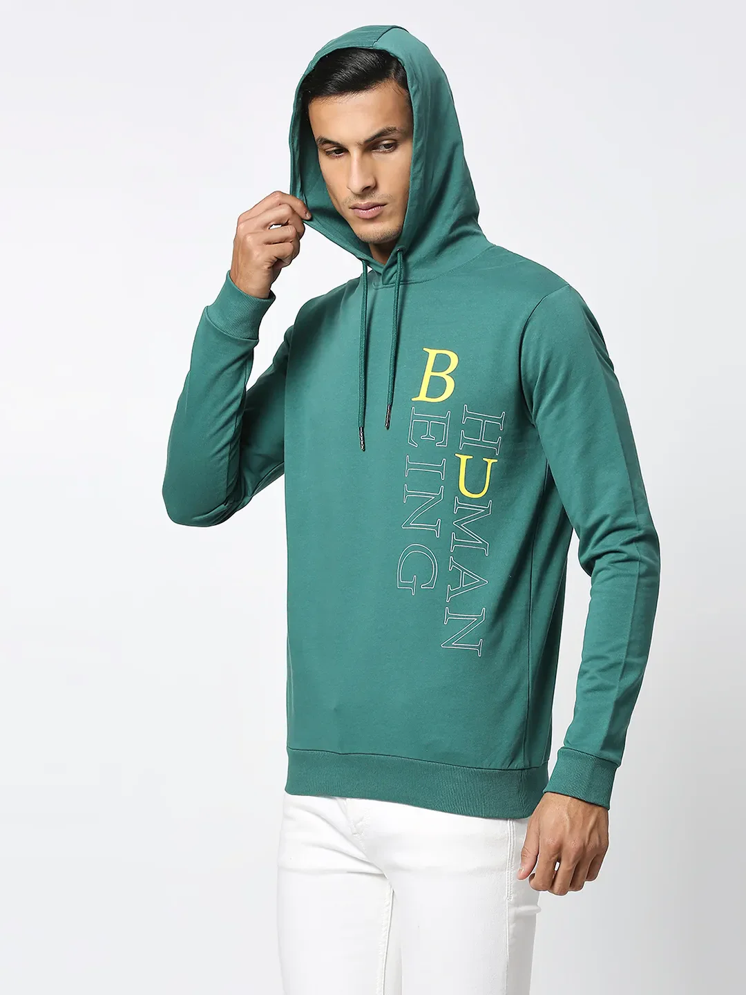 Green Regular Fit  Long Sleeves Men's Hoodie by Being Human Clothing - Image 2