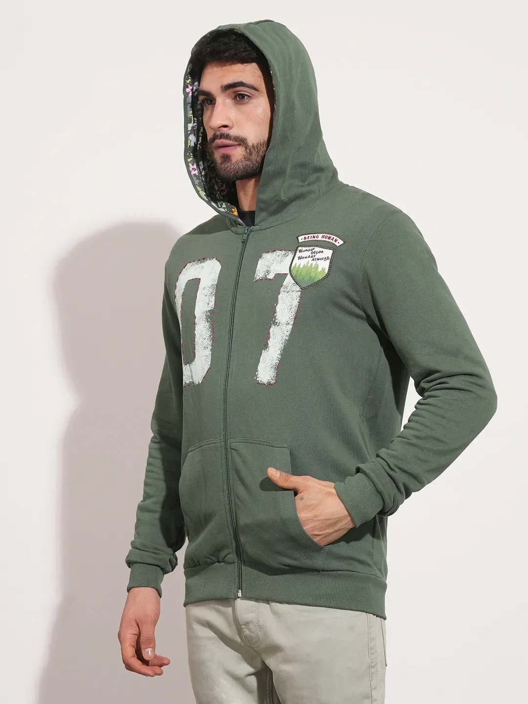 Green Regular Fit Long Sleeves Men's Hoodie by Being Human Clothing - Image 6