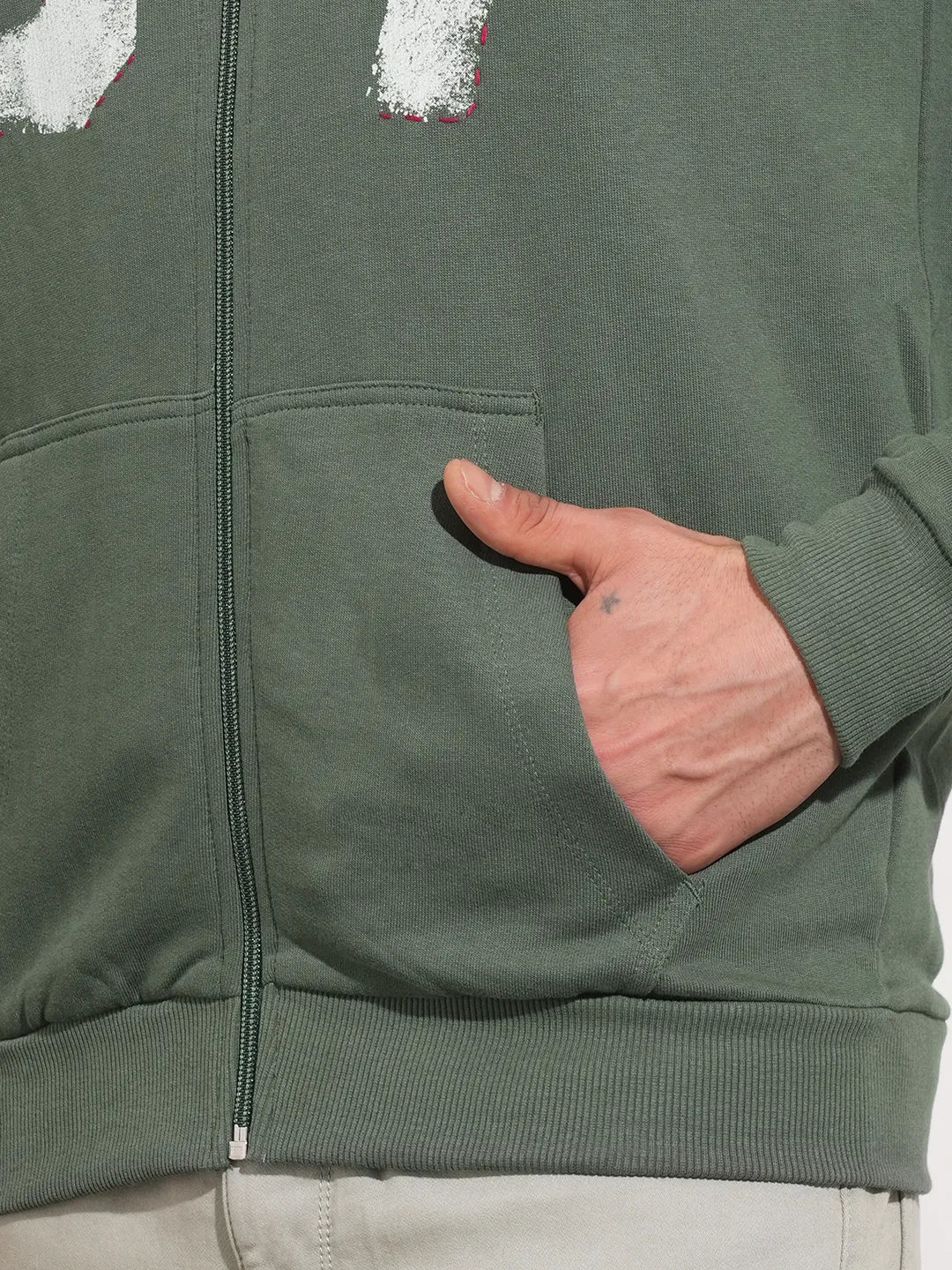 Green Regular Fit Long Sleeves Men's Hoodie by Being Human Clothing - Image 8