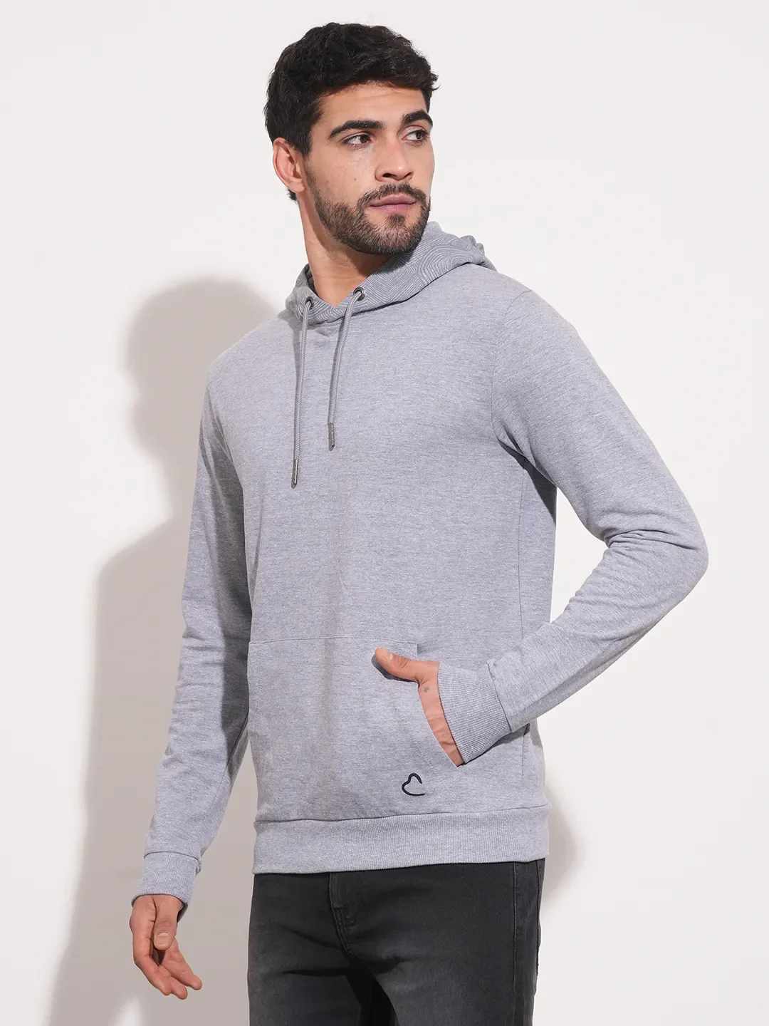 Grey Regular Fit Round Neck Long Sleeves Men's Hoodie by Being Human Clothing - Image 2