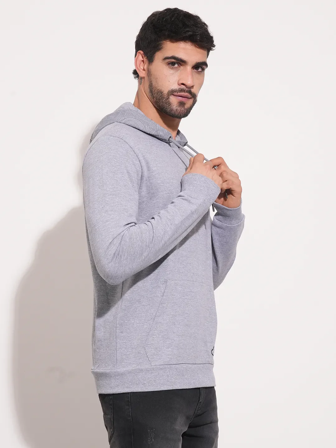 Grey Regular Fit Round Neck Long Sleeves Men's Hoodie by Being Human Clothing - Image 3