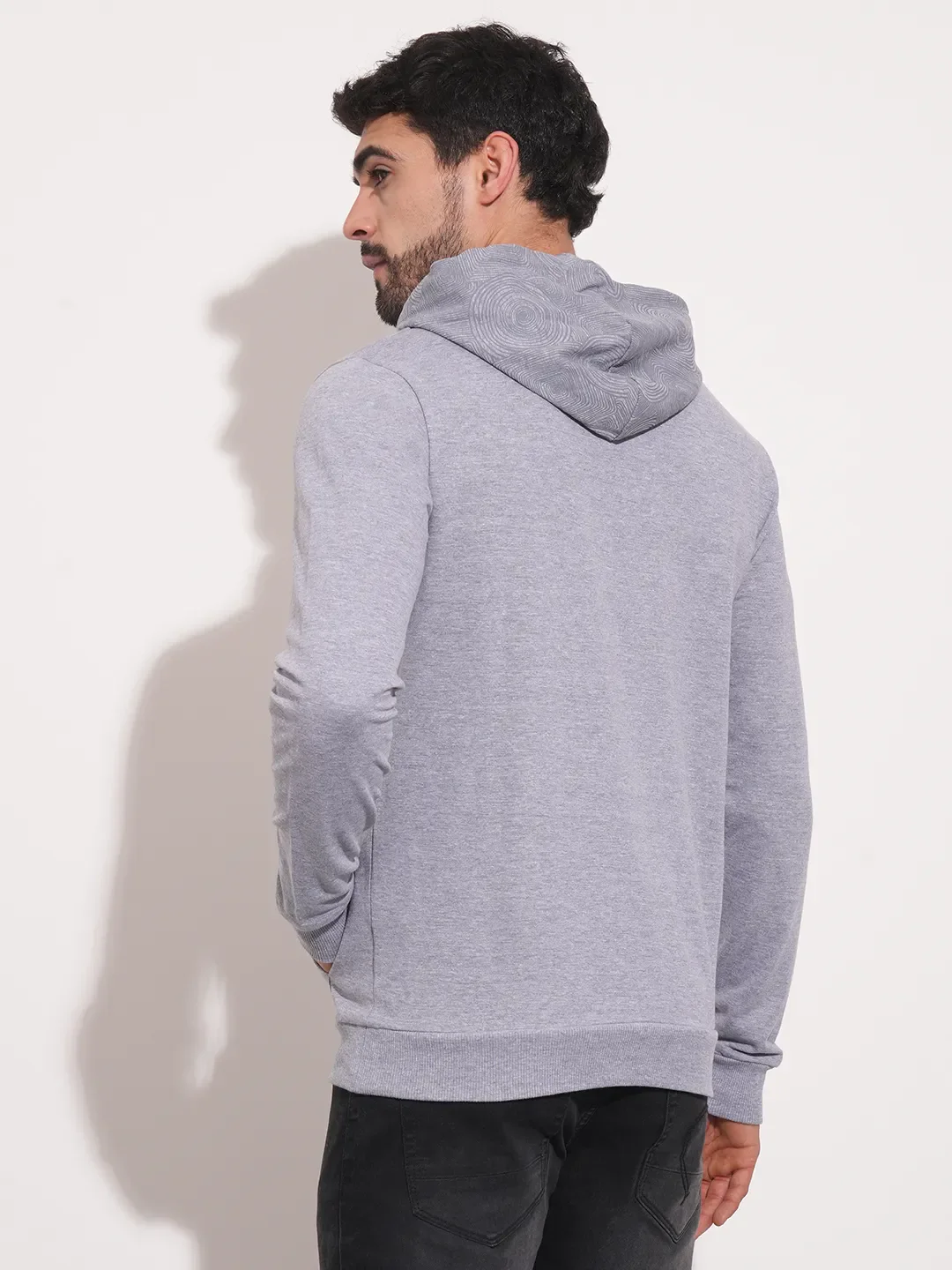 Grey Regular Fit Round Neck Long Sleeves Men's Hoodie by Being Human Clothing - Image 5