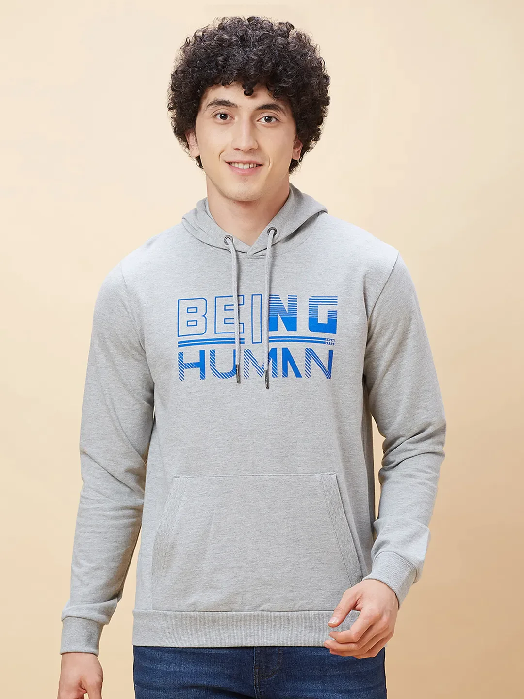 Grey Regular Fit  Long Sleeves Men's Hoodie by Being Human Clothing