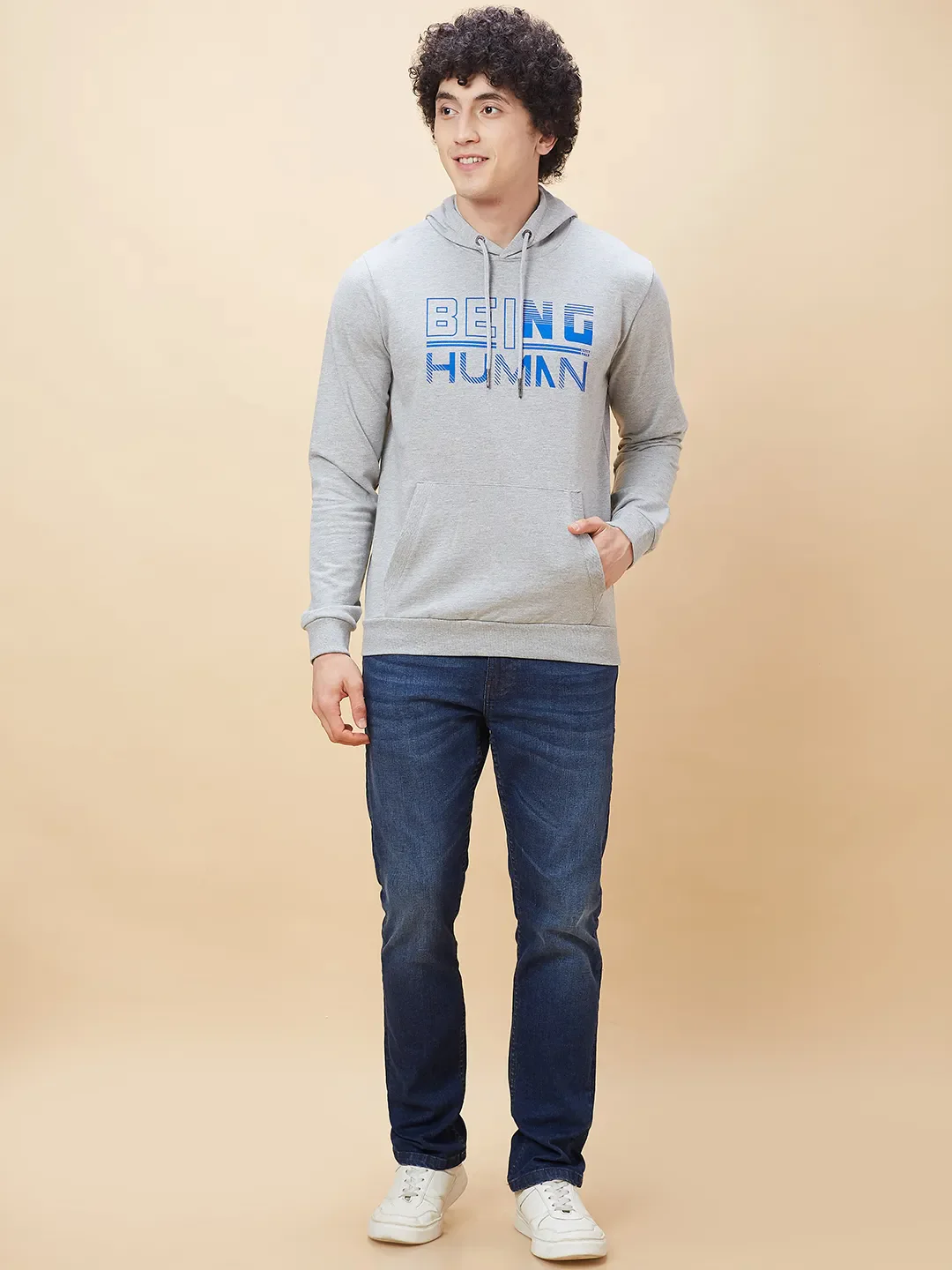 Grey Regular Fit  Long Sleeves Men's Hoodie by Being Human Clothing - Image 4