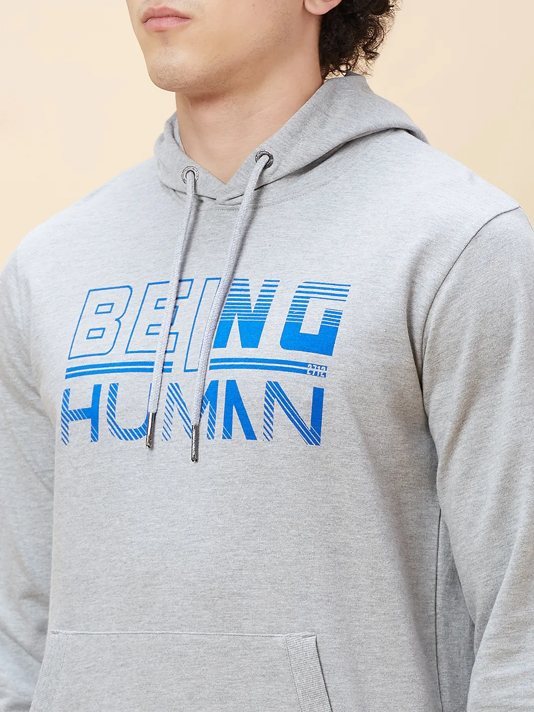 Grey Regular Fit  Long Sleeves Men's Hoodie by Being Human Clothing - Image 6