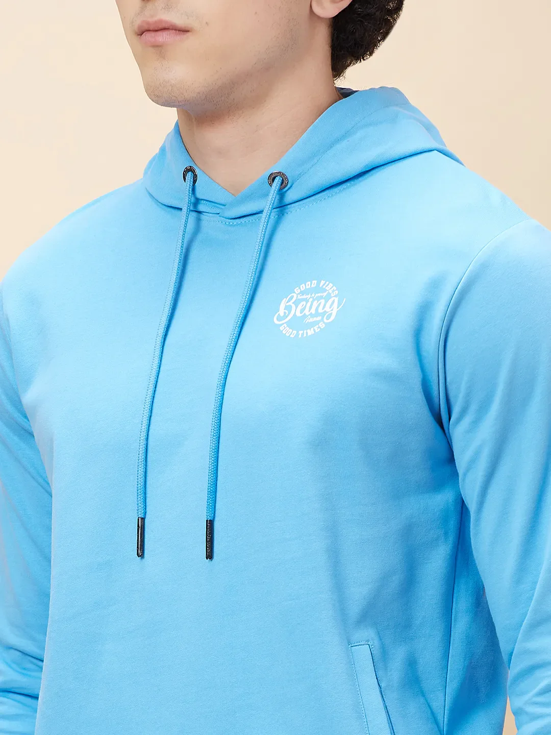 Blue Regular Fit  Long Sleeves Men's Hoodie by Being Human Clothing - Image 5