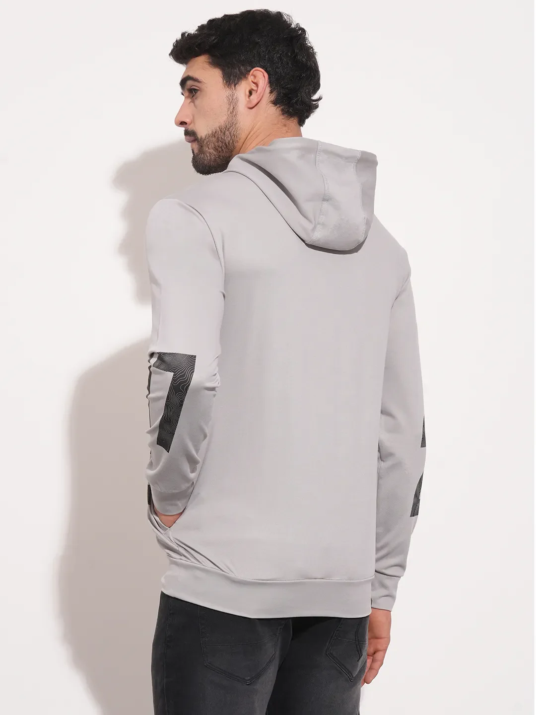 Light Grey Regular Fit Men's Hoodie by Being Human Clothing - Image 5