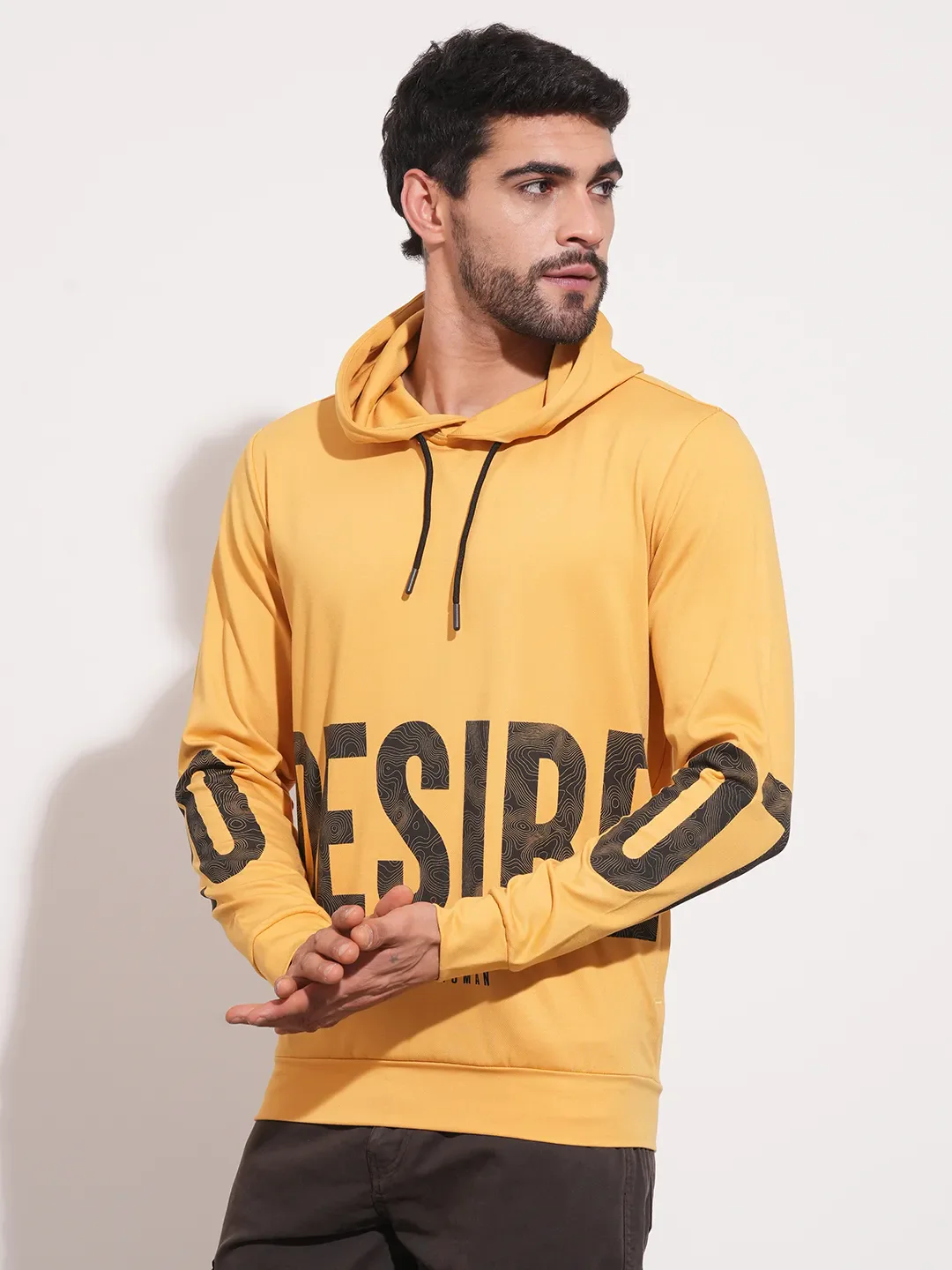 Mustard Regular Fit Men's Hoodie by Being Human Clothing
