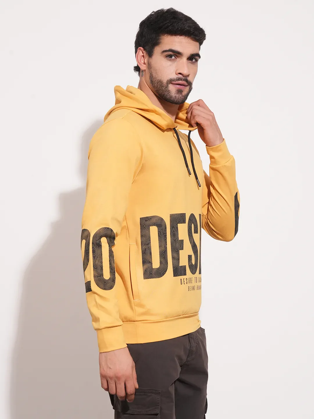 Mustard Regular Fit Men's Hoodie by Being Human Clothing - Image 3