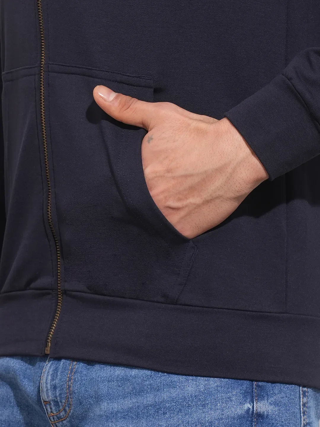 Blue Regular Fit  Long Sleeves Men's Hoodie by Being Human Clothing - Image 9