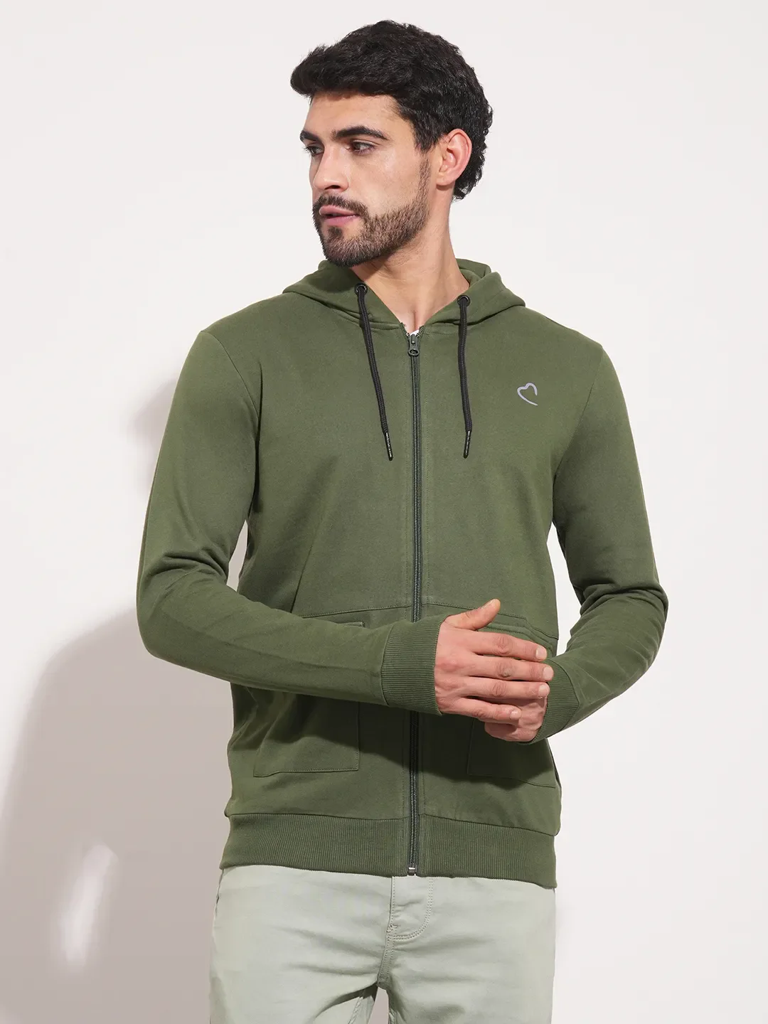 Olive Regular Fit Round Neck Long Sleeves Men's Hoodie by Being Human Clothing