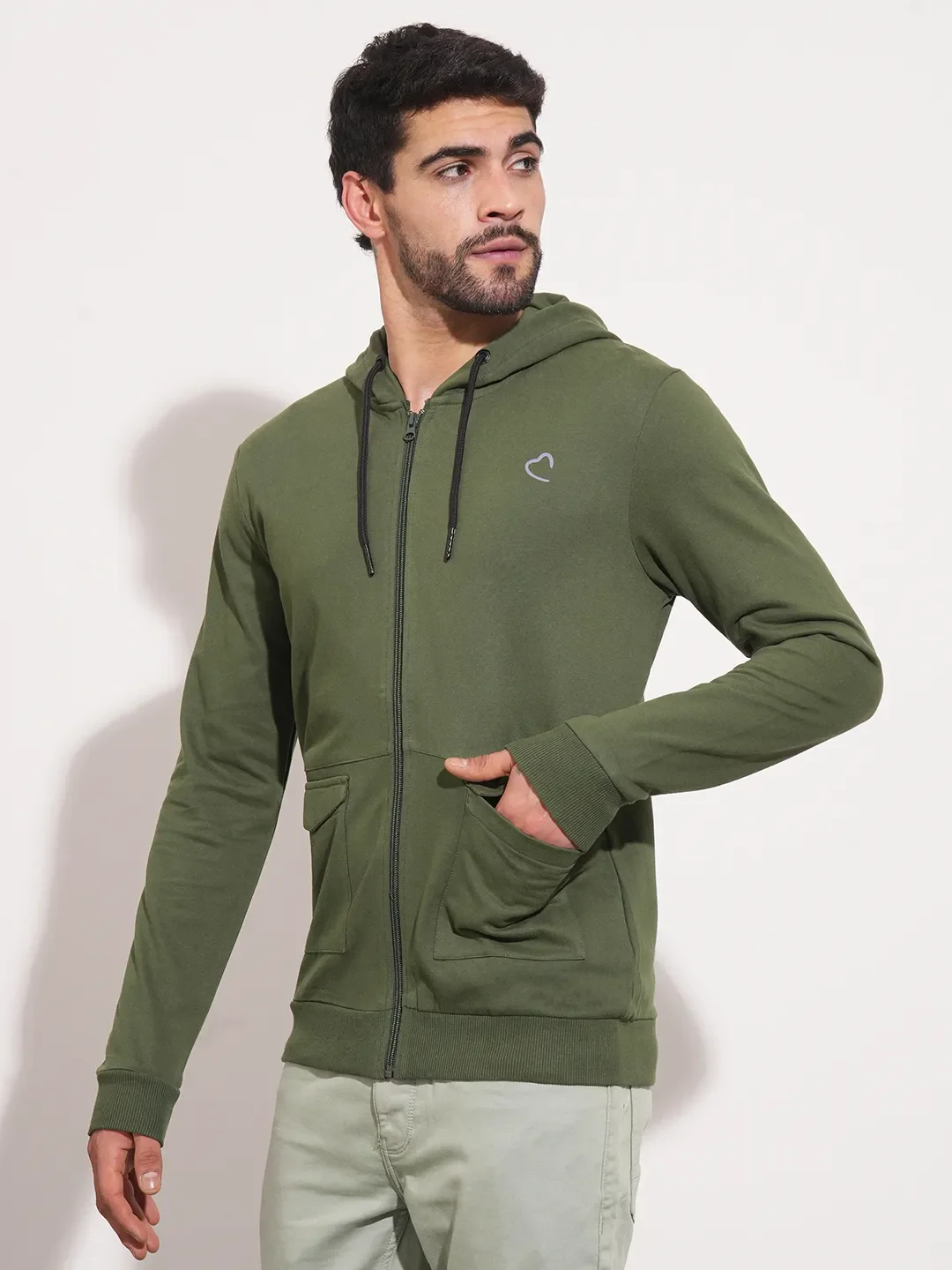Olive Regular Fit Round Neck Long Sleeves Men's Hoodie by Being Human Clothing - Image 2
