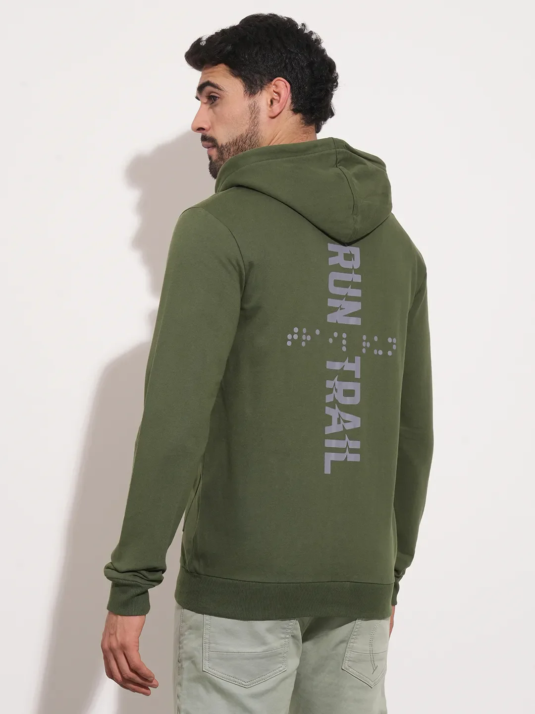 Olive Regular Fit Round Neck Long Sleeves Men's Hoodie by Being Human Clothing - Image 5