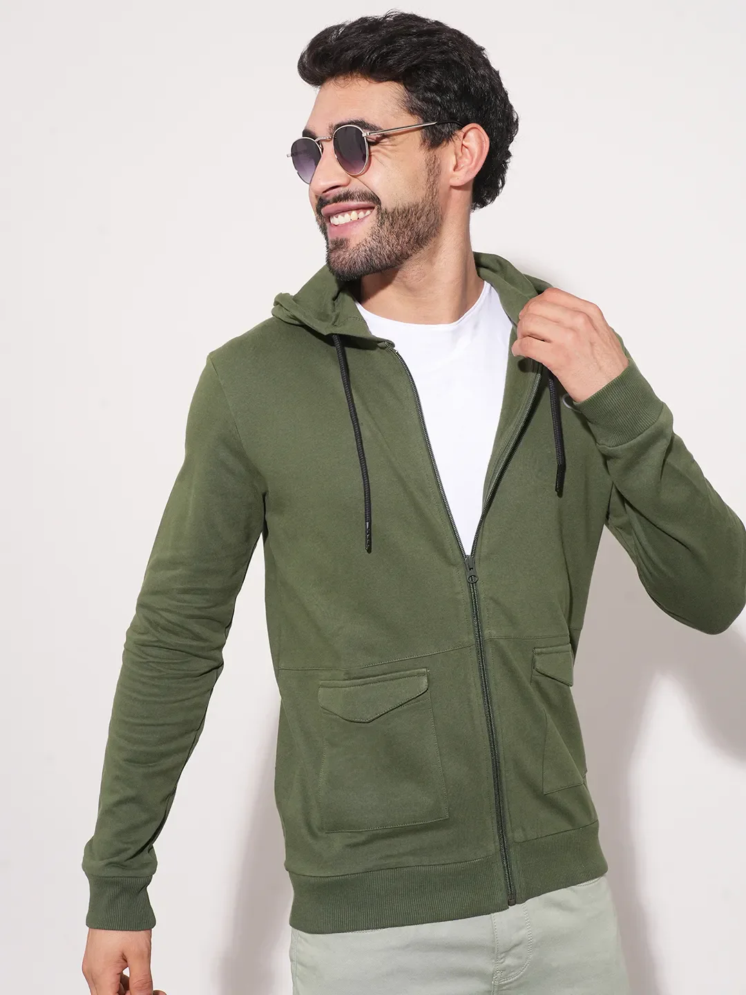 Olive Regular Fit Round Neck Long Sleeves Men's Hoodie by Being Human Clothing - Image 7