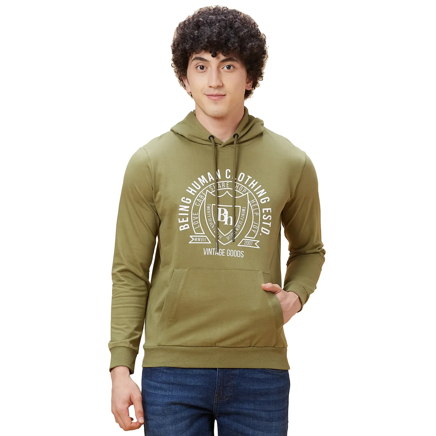 Olive Regular Fit Men's Hoodie by Being Human Clothing
