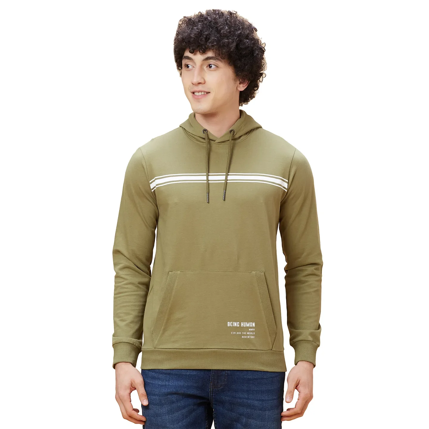 Olive Regular Fit Long Sleeves Men's Hoodie by Being Human Clothing