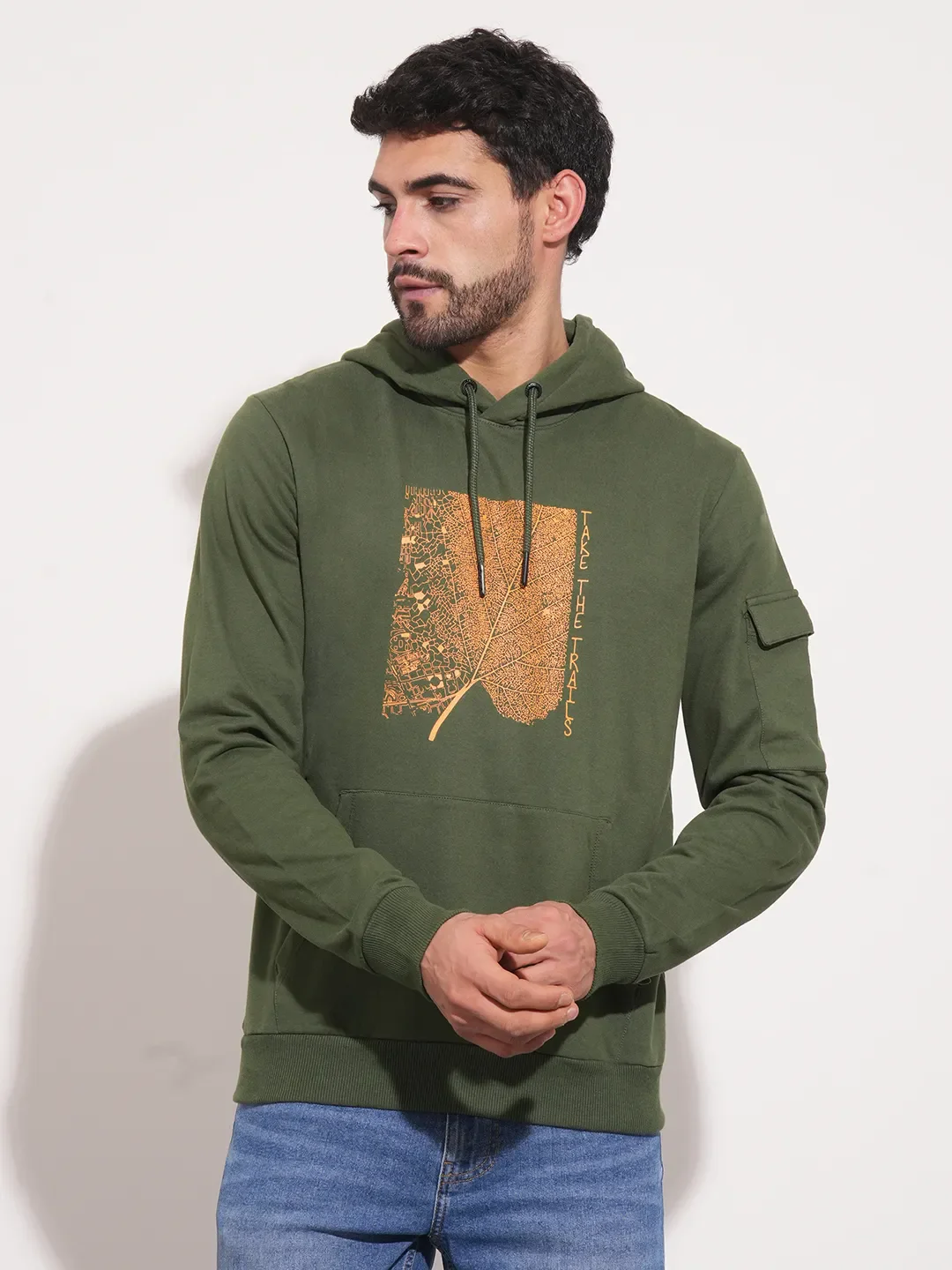 Green Regular Fit Round Neck Long Sleeves Men's Hoodie by Being Human Clothing
