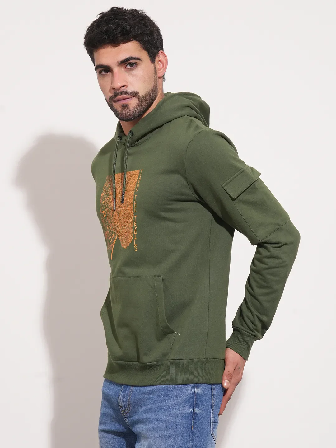 Green Regular Fit Round Neck Long Sleeves Men's Hoodie by Being Human Clothing - Image 2
