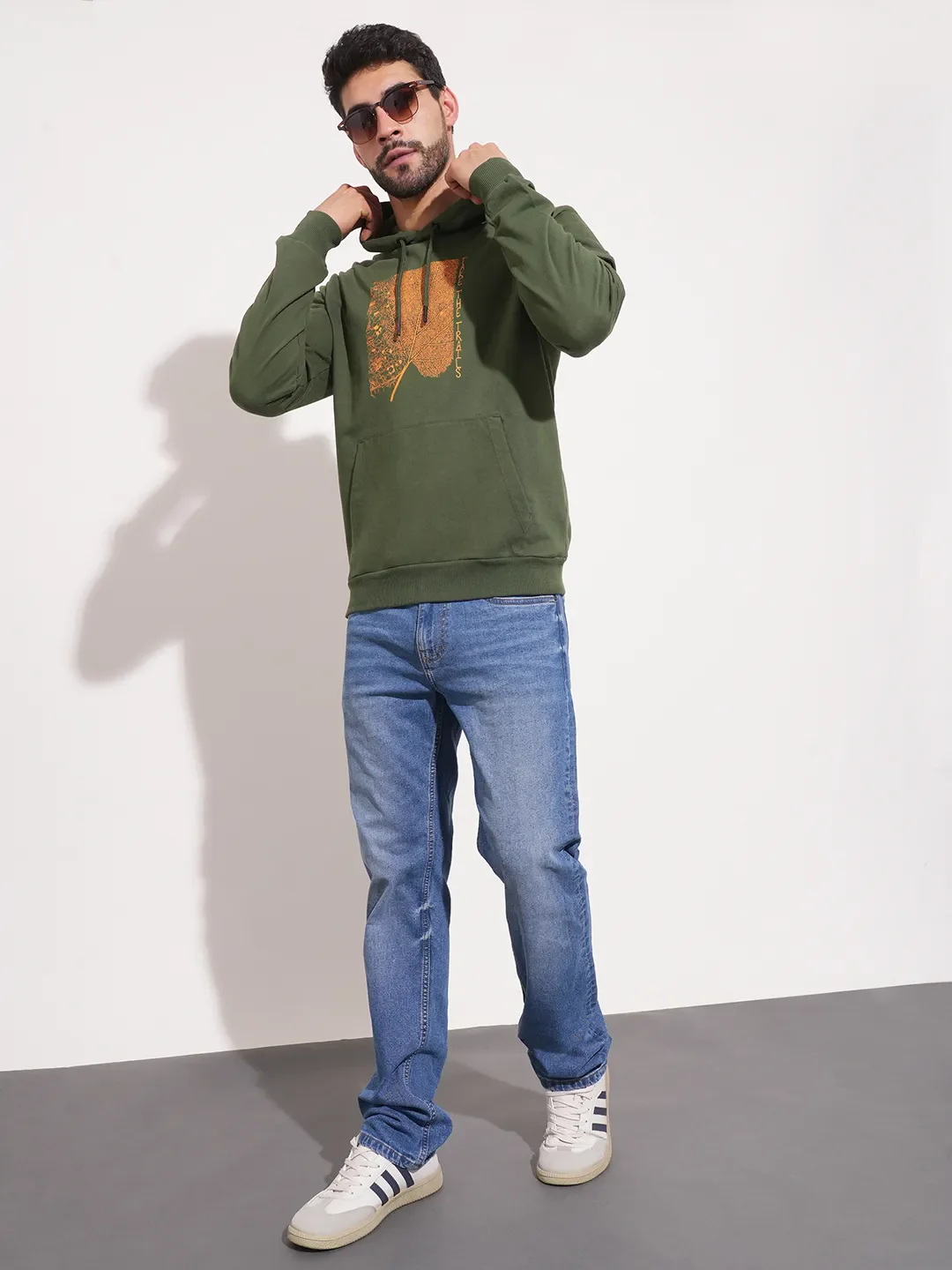 Green Regular Fit Round Neck Long Sleeves Men's Hoodie by Being Human Clothing - Image 4