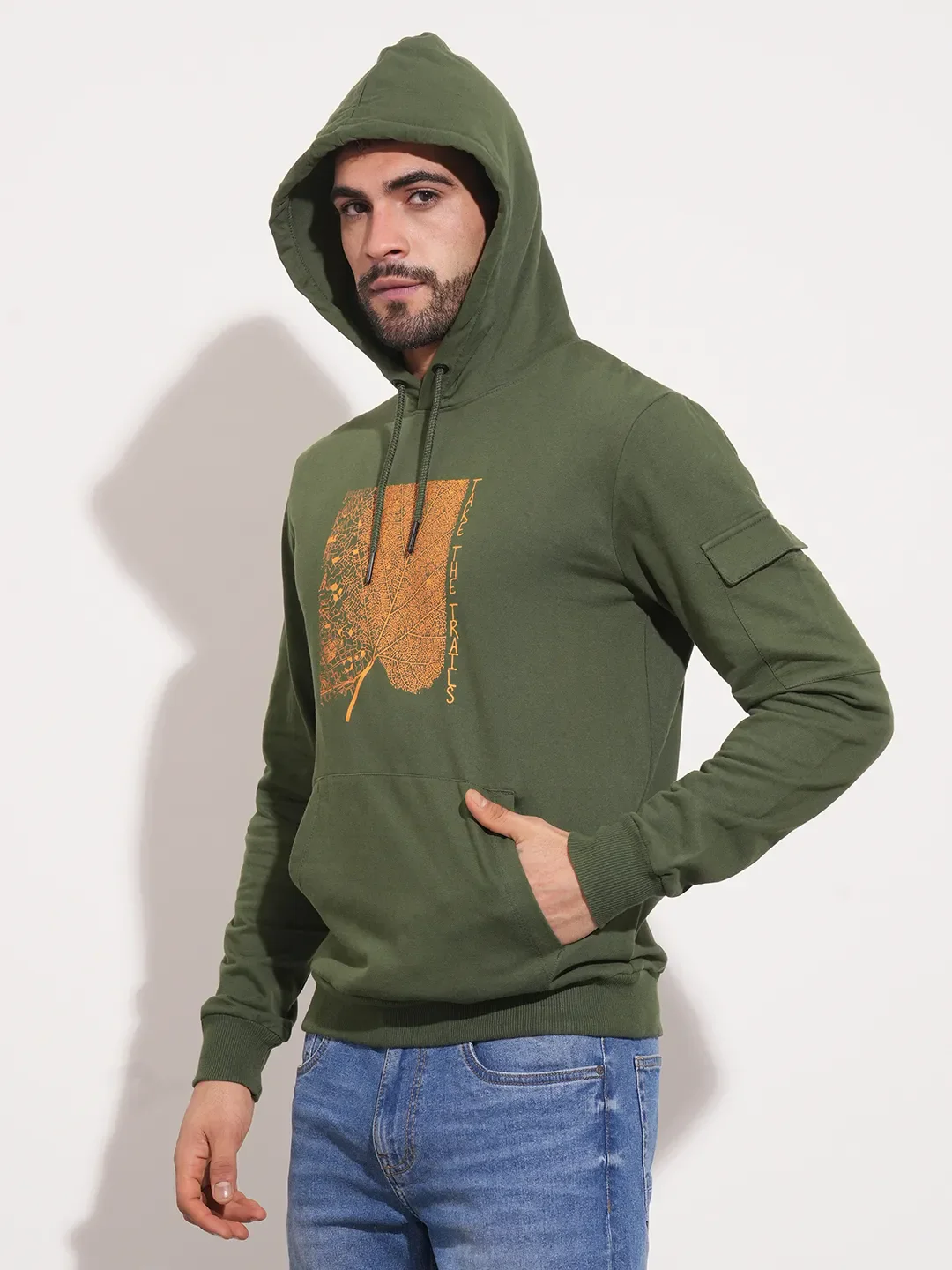 Green Regular Fit Round Neck Long Sleeves Men's Hoodie by Being Human Clothing - Image 6