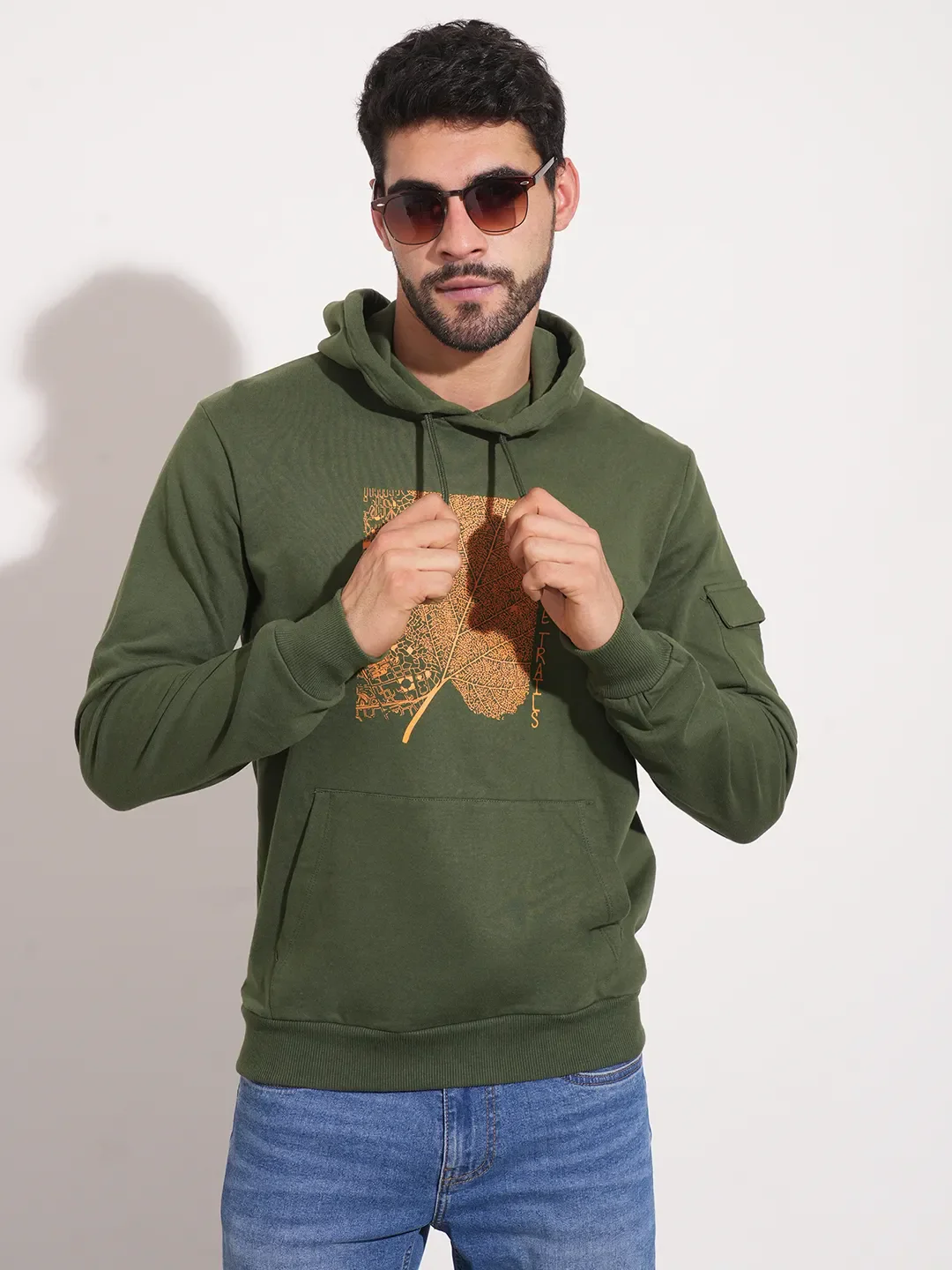 Green Regular Fit Round Neck Long Sleeves Men's Hoodie by Being Human Clothing - Image 7