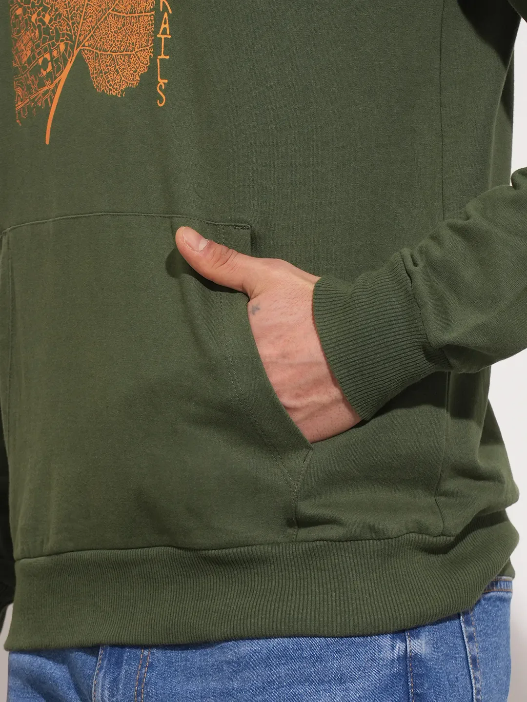 Green Regular Fit Round Neck Long Sleeves Men's Hoodie by Being Human Clothing - Image 9
