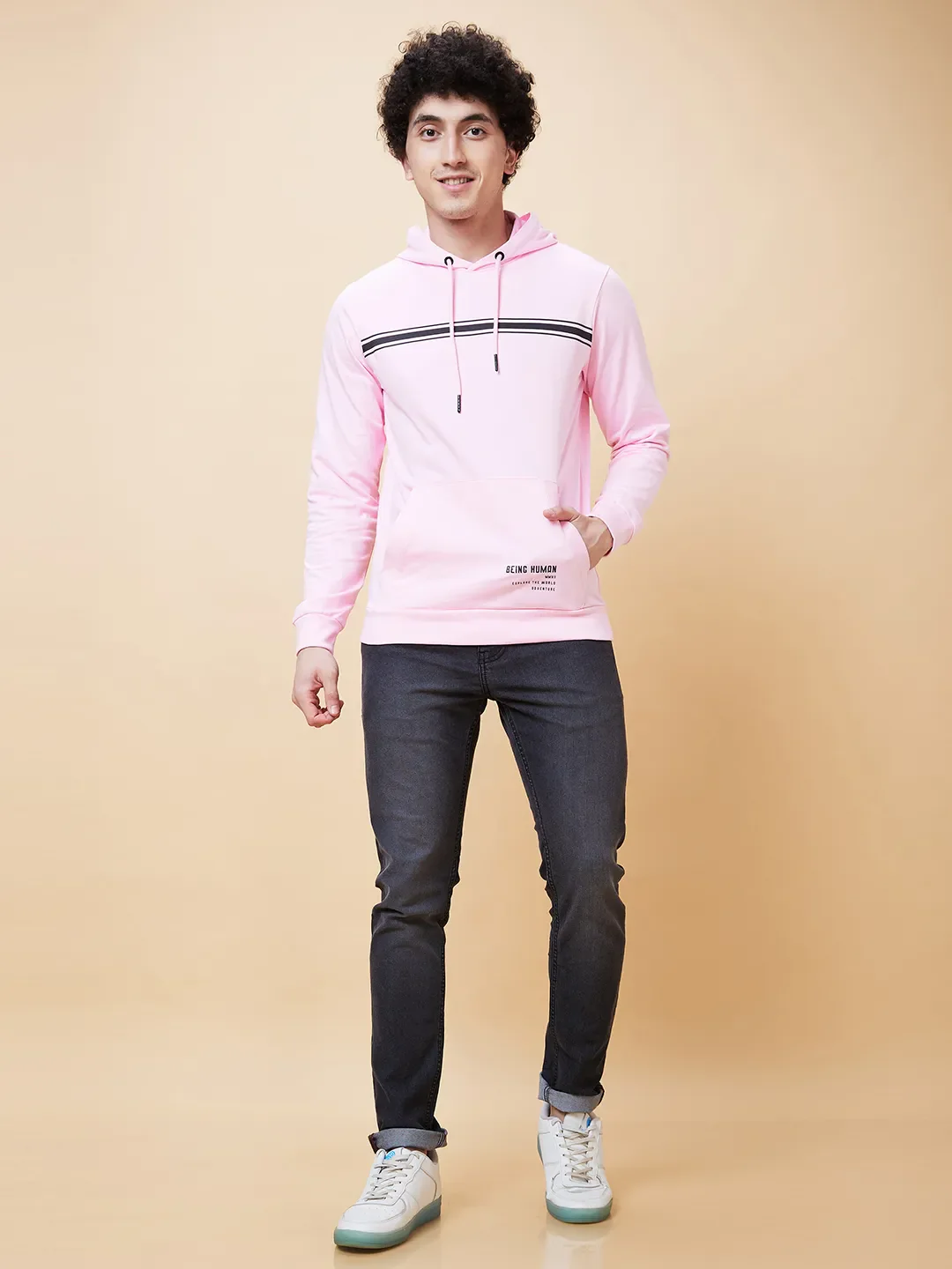 Pink Regular Fit Men's Hoodie by Being Human Clothing - Image 2