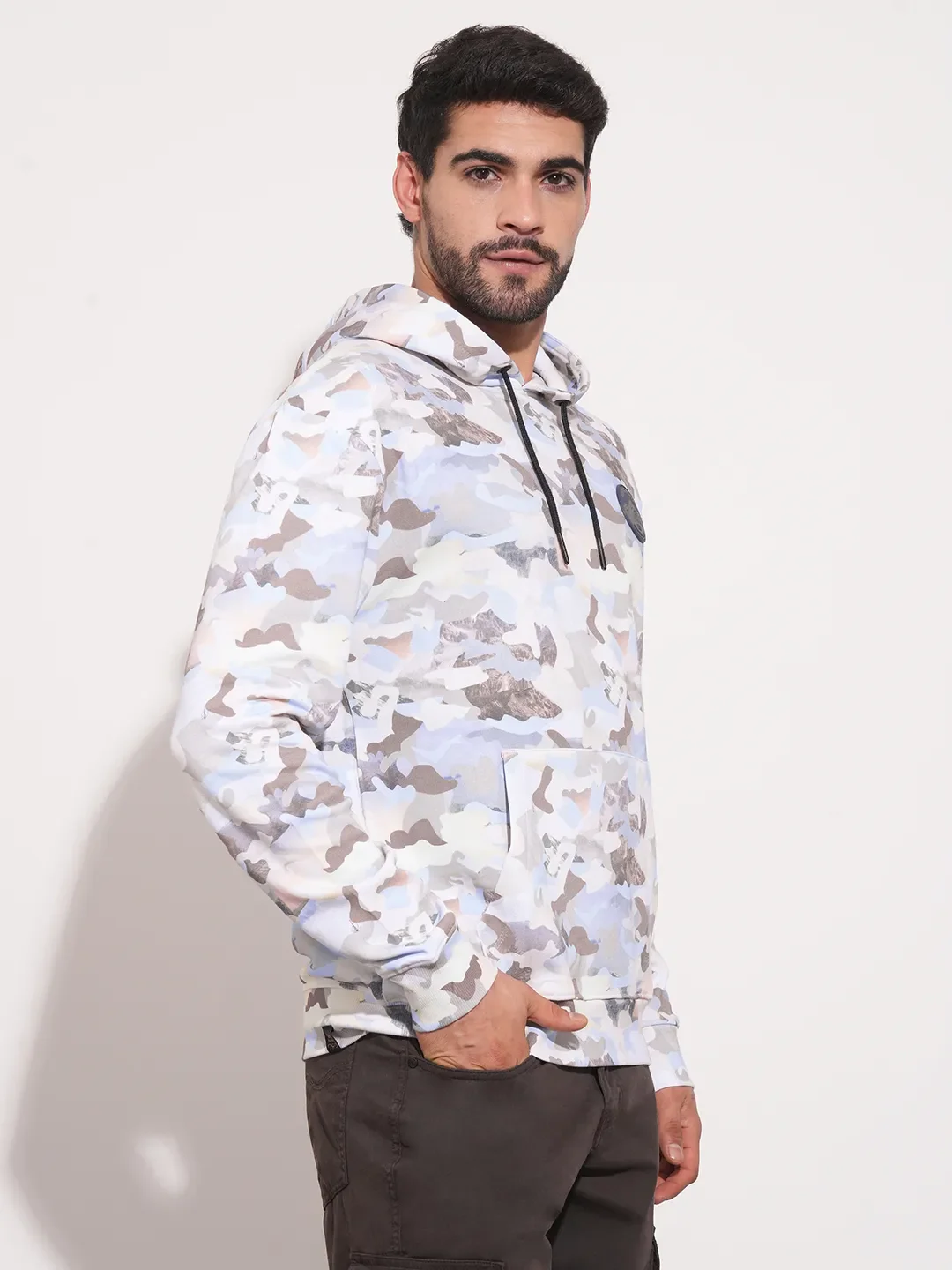 White Regular Fit Round Neck Long Sleeves Men's Hoodie by Being Human Clothing - Image 3