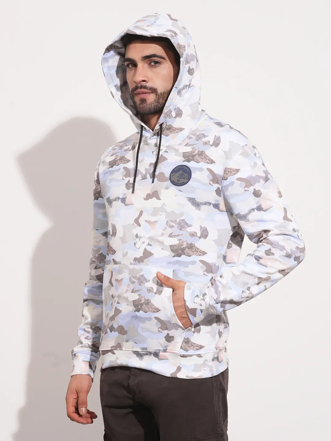 White Regular Fit Round Neck Long Sleeves Men's Hoodie by Being Human Clothing - Image 6