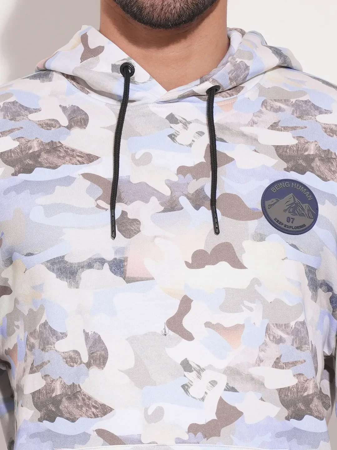 White Regular Fit Round Neck Long Sleeves Men's Hoodie by Being Human Clothing - Image 8