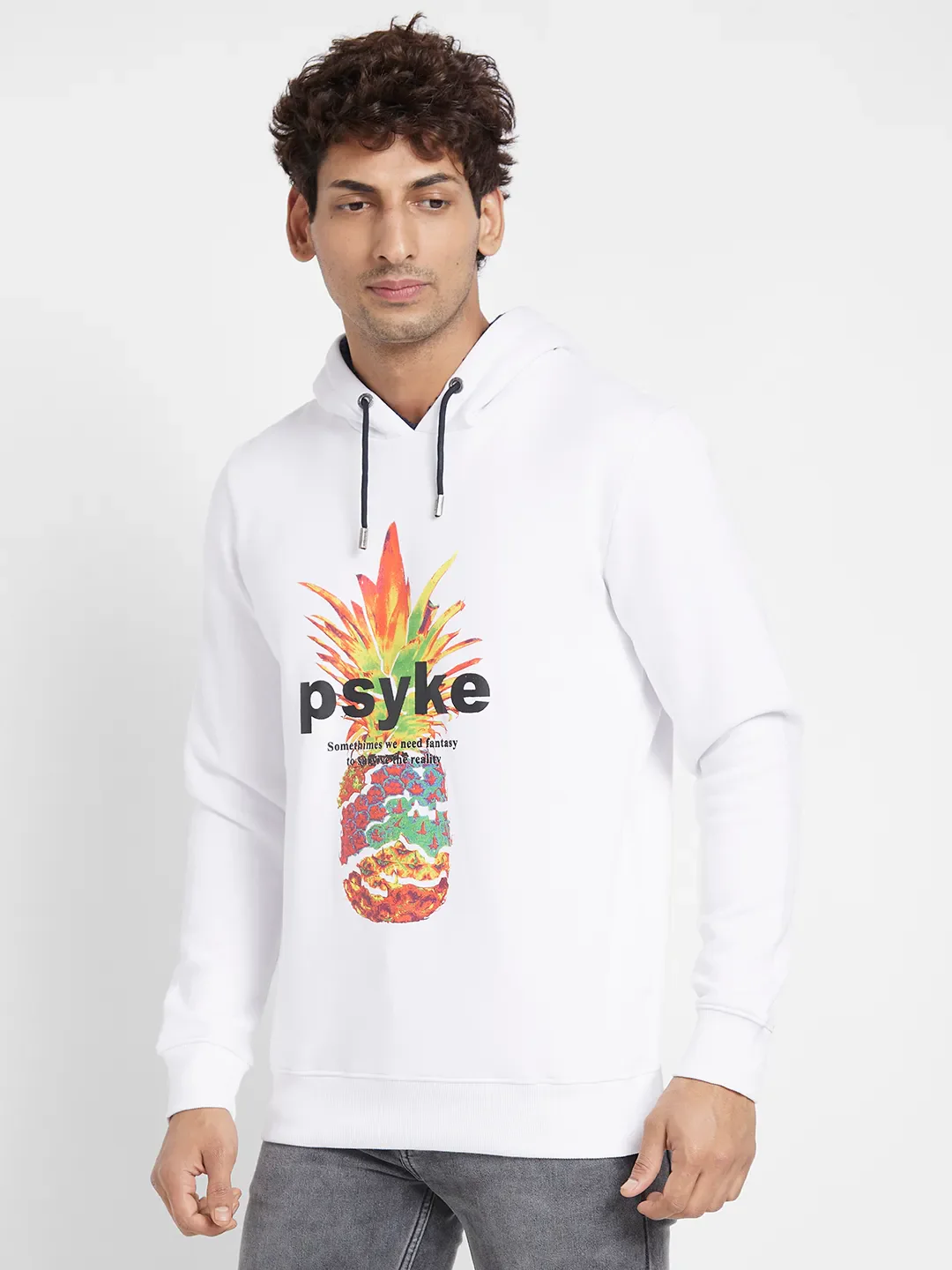 White Regular Fit Men's Hoodie by Being Human Clothing - Image 3