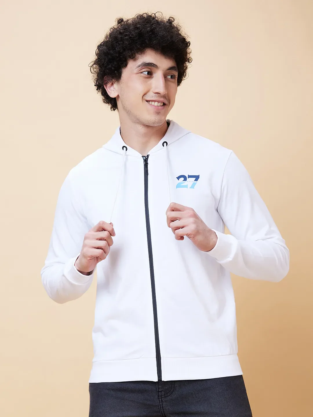 White Regular Fit Long Sleeves Men's Hoodie by Being Human Clothing