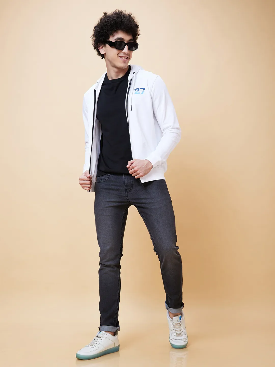 White Regular Fit Long Sleeves Men's Hoodie by Being Human Clothing - Image 4
