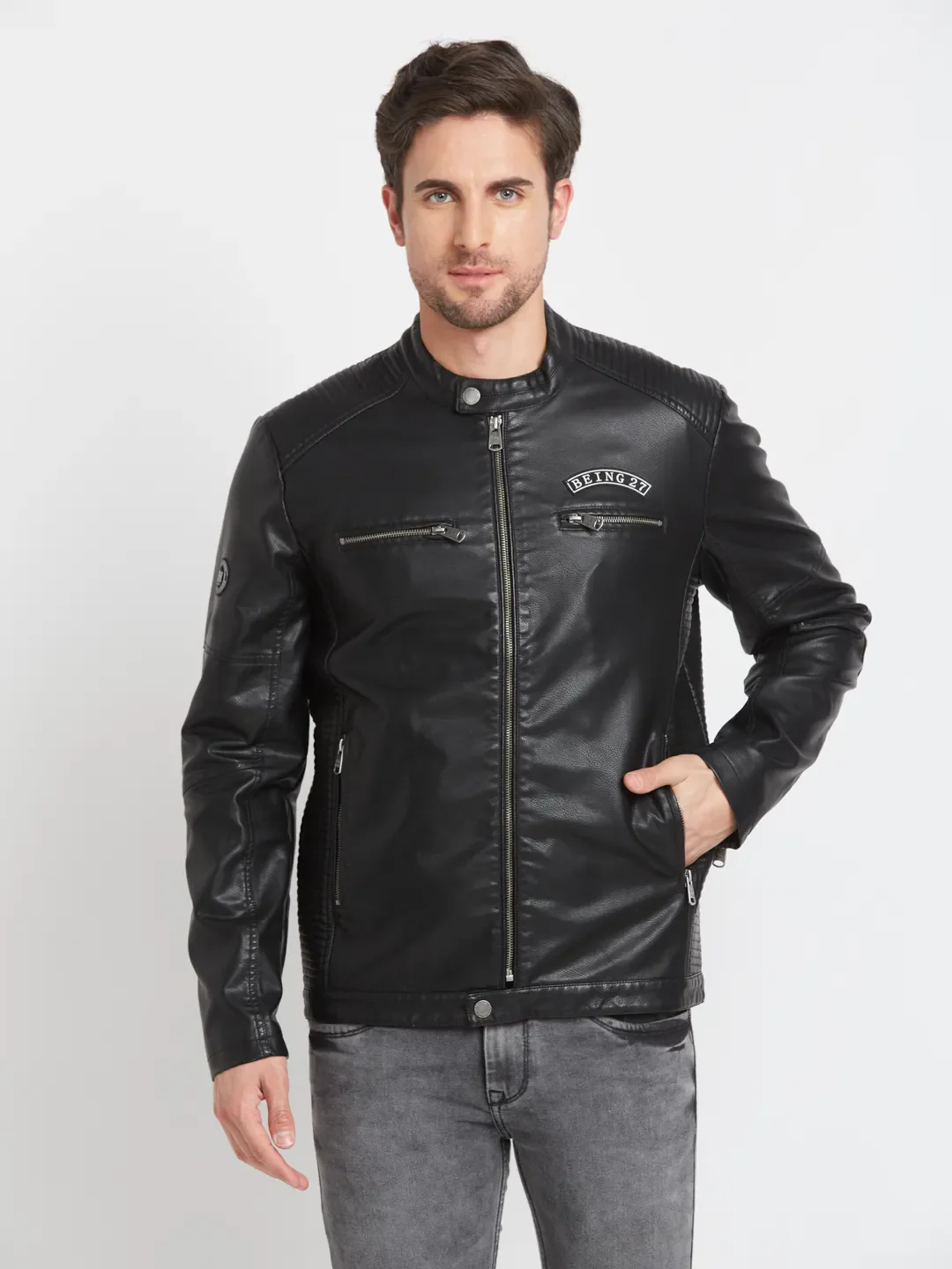 Black Regular Fit Long Sleeves Men's Jacket by Being Human Clothing